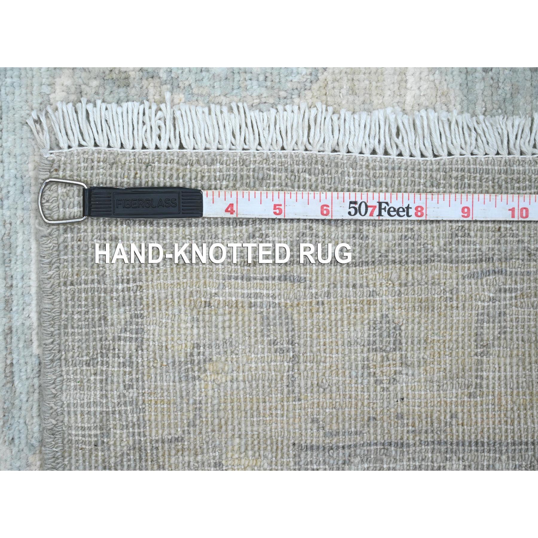 2'8"x11'7" Misty Gray, Stone Washed Peshawar with All Over Leaf Design, Hand Knotted, Natural Dyes, 100% Wool, Runner, Oriental Rug Sh20692
