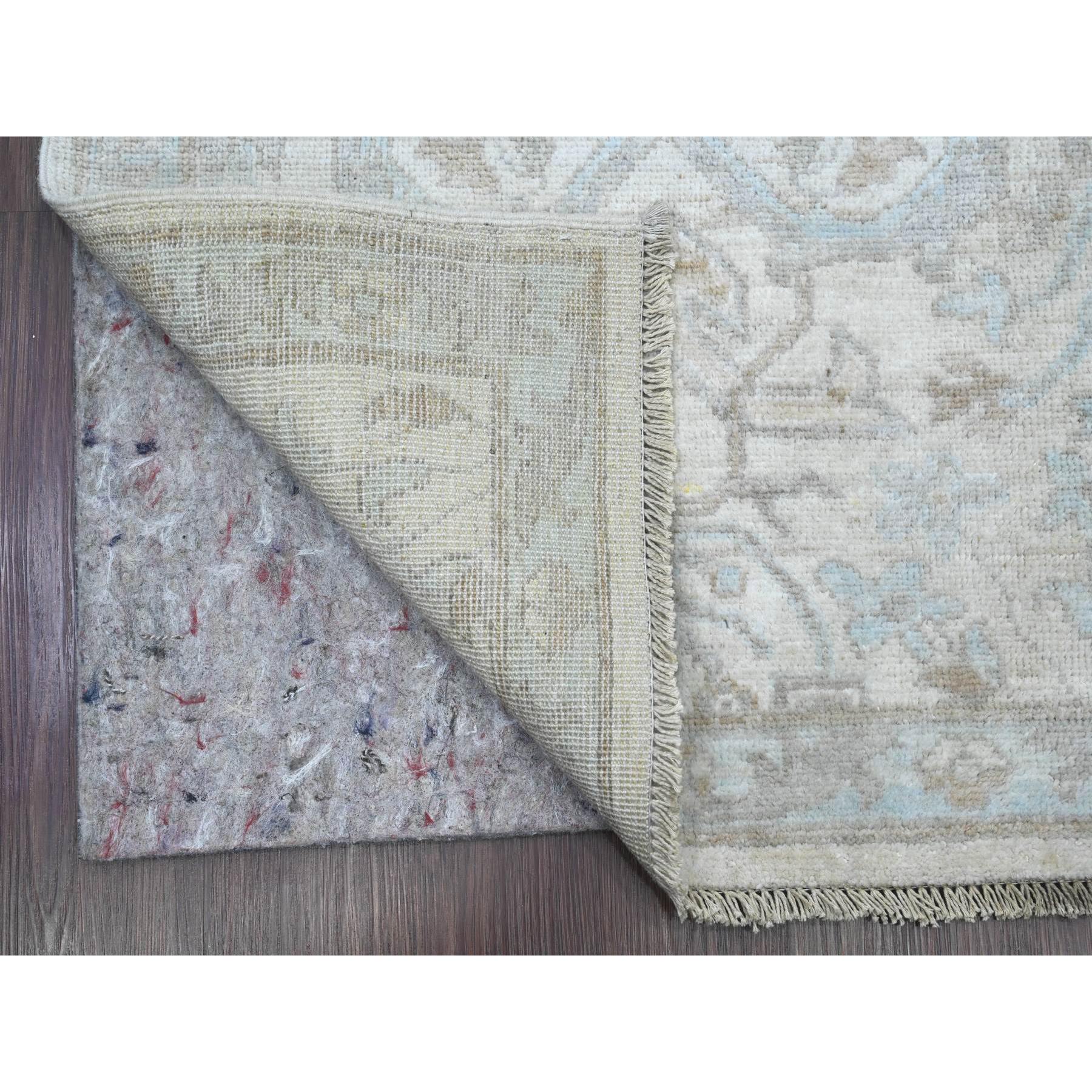 2'8"x16'3" Pearl White, Washed Out Peshawar with All Over Leaf Design, Hand Knotted, Natural Dyes, 100% Wool, XL Runner, Oriental Rug Sh20693