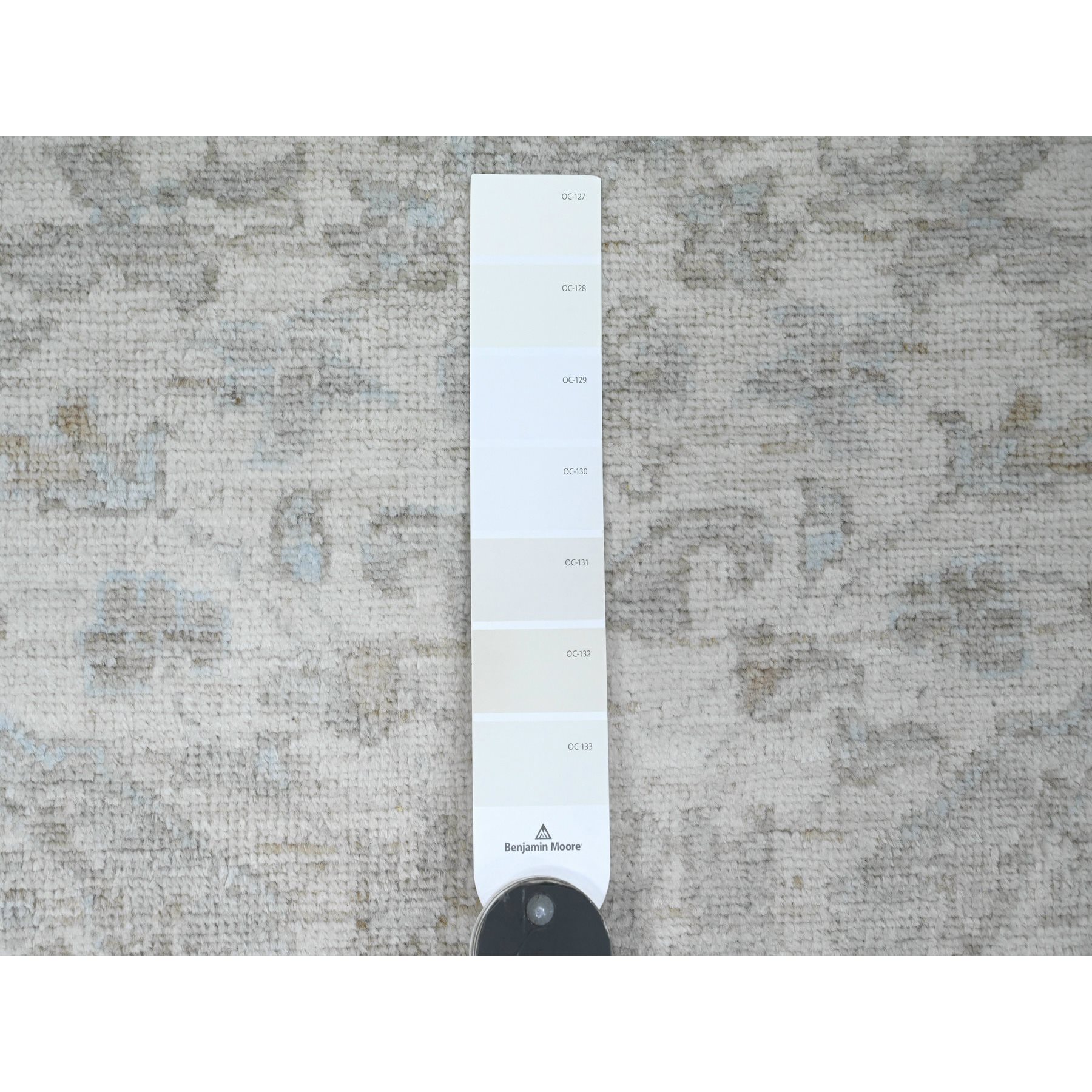 2'8"x16'3" Pearl White, Washed Out Peshawar with All Over Leaf Design, Hand Knotted, Natural Dyes, 100% Wool, XL Runner, Oriental Rug Sh20693