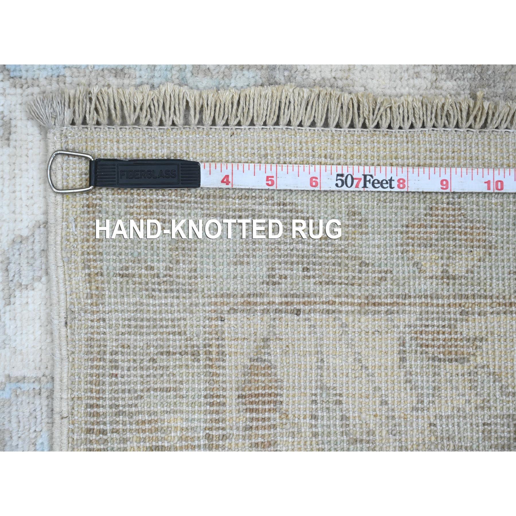2'8"x16'3" Pearl White, Washed Out Peshawar with All Over Leaf Design, Hand Knotted, Natural Dyes, 100% Wool, XL Runner, Oriental Rug Sh20693