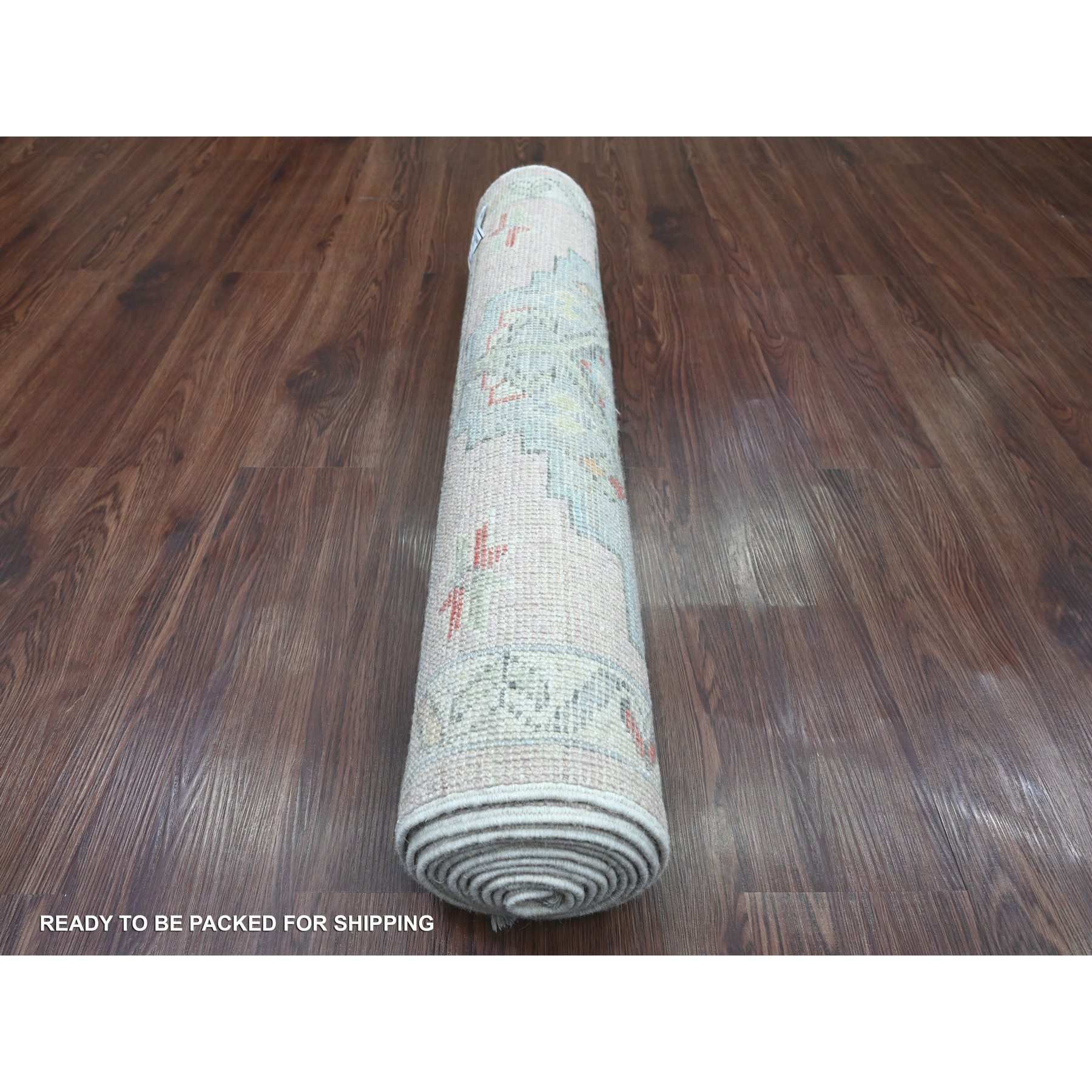 3'1"x10' Pastel Pink, Anatolian Village Inspired with Geometric Medallions Design, High Mountain Wool, Hand Knotted, Natural Dyes, Runner, Oriental Rug Sh20698