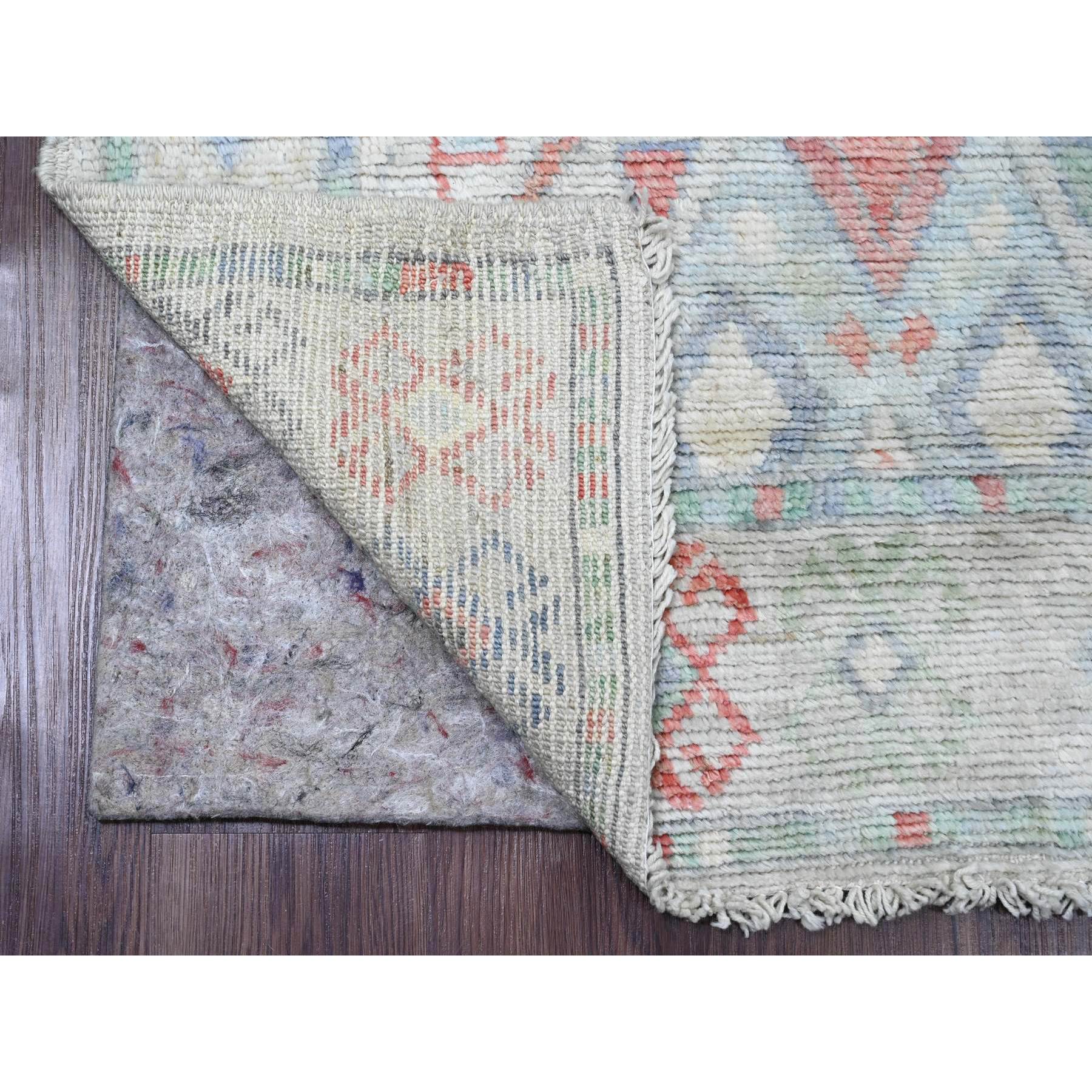 3'2"x10'5" Cloud Gray, Anatolian Village Inspired Design with Geometric Pattern, Vegetable Dyes, High Mountain Wool, Hand Knotted, Runner, Oriental Rug Sh20699