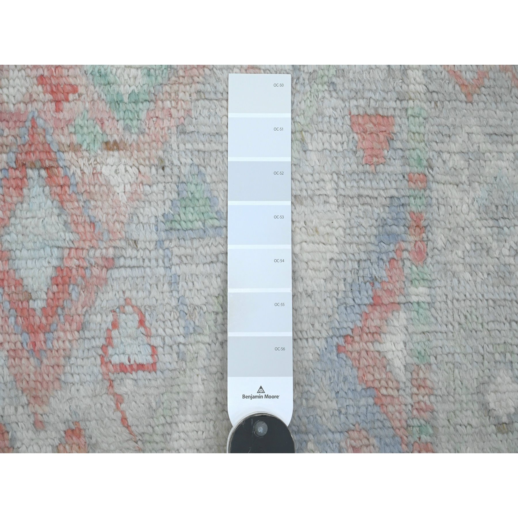 3'2"x10'5" Cloud Gray, Anatolian Village Inspired Design with Geometric Pattern, Vegetable Dyes, High Mountain Wool, Hand Knotted, Runner, Oriental Rug Sh20699