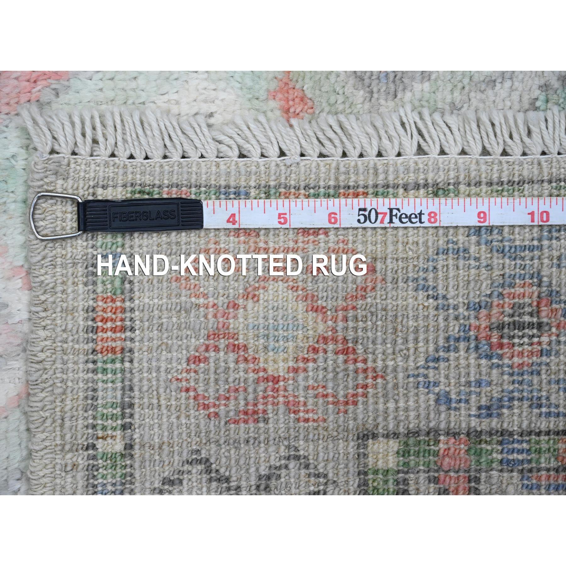 3'2"x10'5" Cloud Gray, Anatolian Village Inspired Design with Geometric Pattern, Vegetable Dyes, High Mountain Wool, Hand Knotted, Runner, Oriental Rug Sh20699