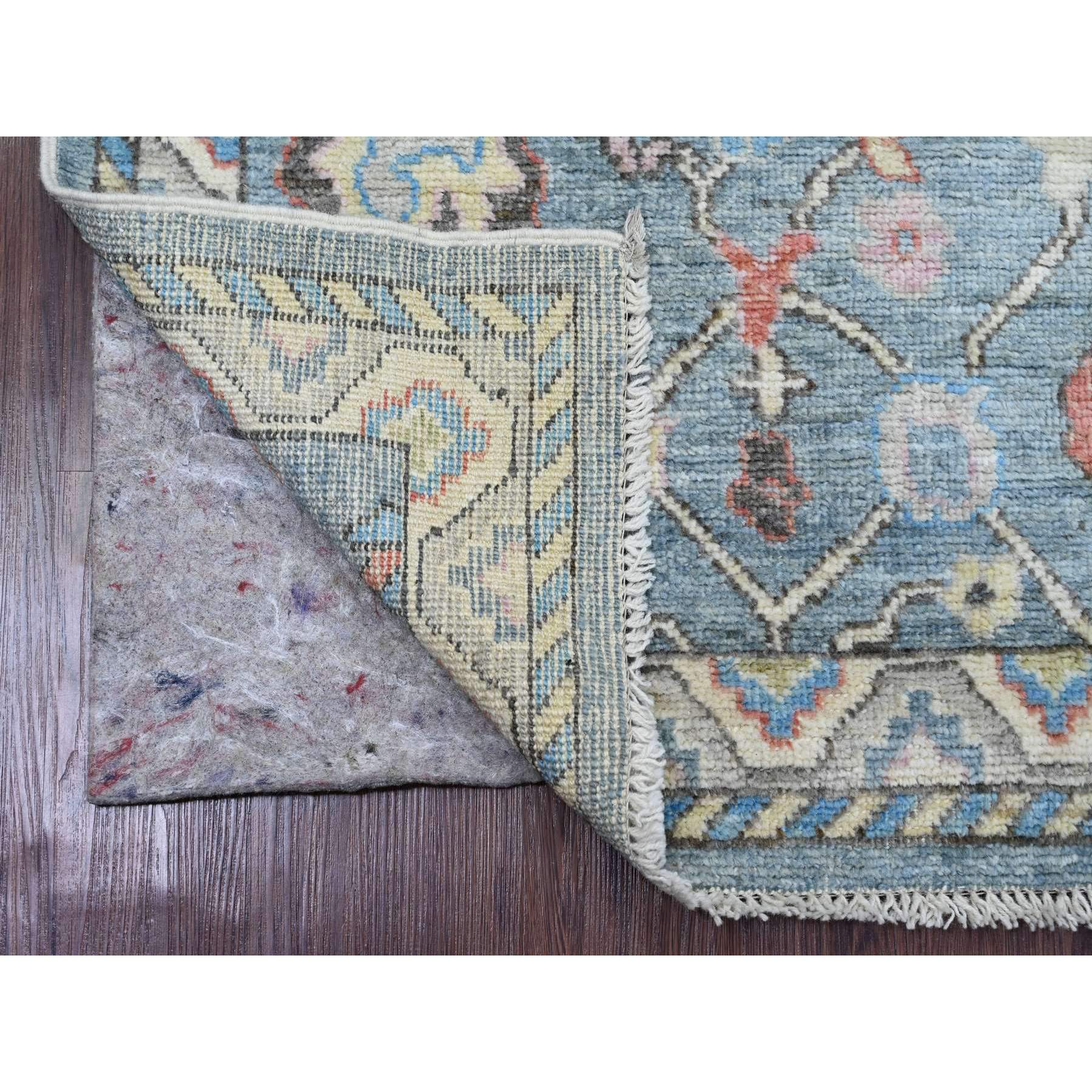 2'9"x9'9" Cerulean Blue, Anatolian Village Inspired with All Over Leaf Design, Hand Knotted, High Mountain Wool, Vegetable Dyes, Runner, Oriental Rug Sh20701