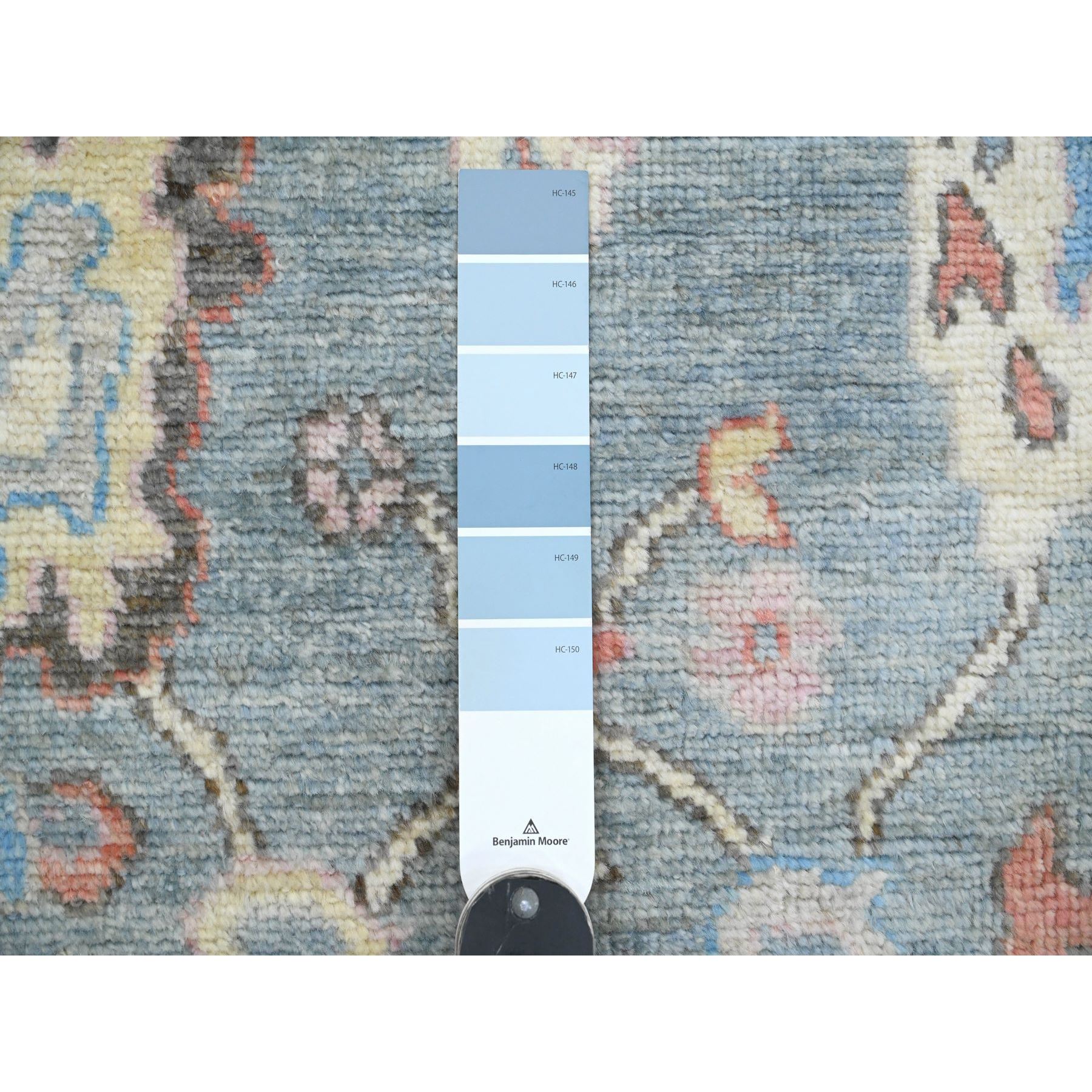 2'9"x9'9" Cerulean Blue, Anatolian Village Inspired with All Over Leaf Design, Hand Knotted, High Mountain Wool, Vegetable Dyes, Runner, Oriental Rug Sh20701
