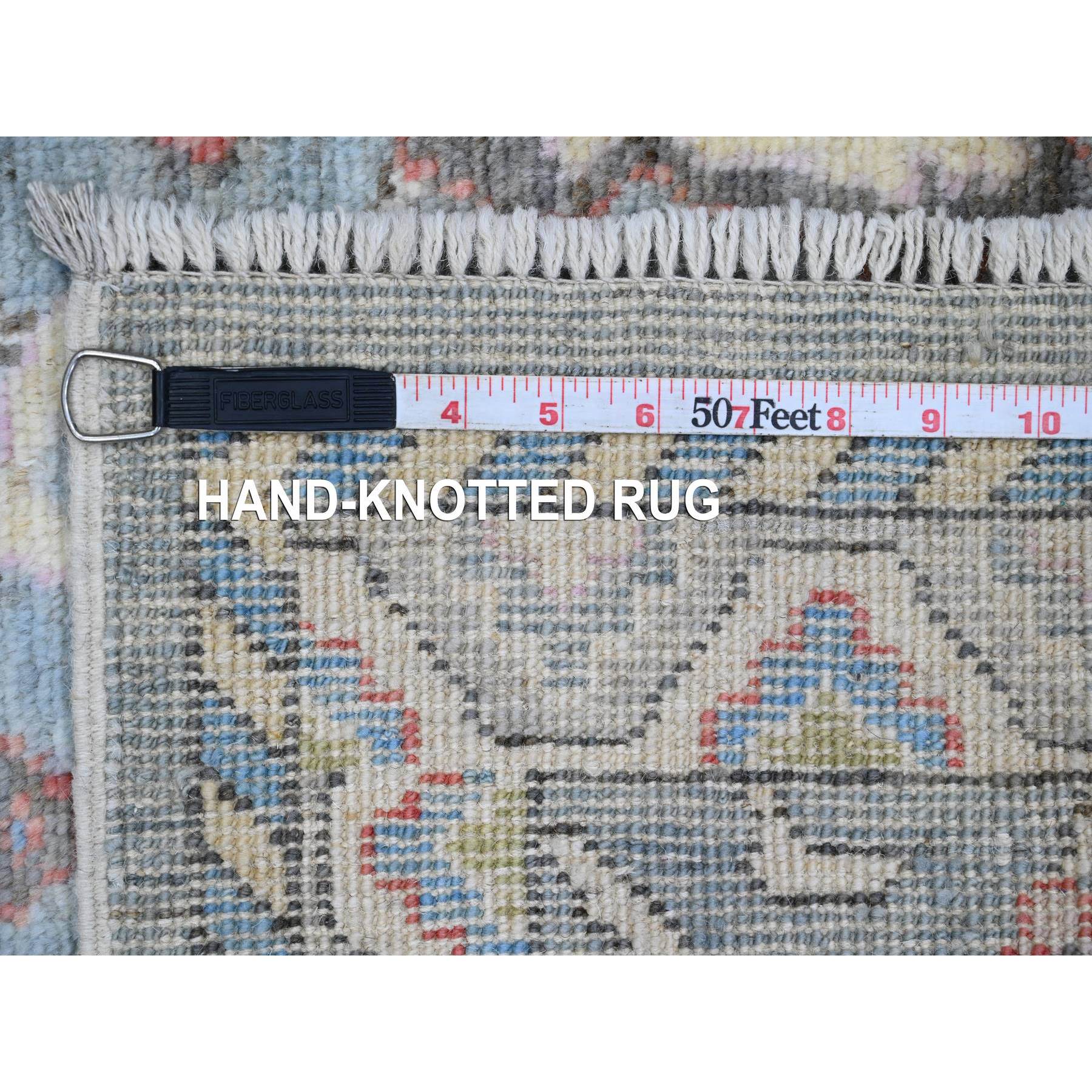 2'9"x9'9" Cerulean Blue, Anatolian Village Inspired with All Over Leaf Design, Hand Knotted, High Mountain Wool, Vegetable Dyes, Runner, Oriental Rug Sh20701