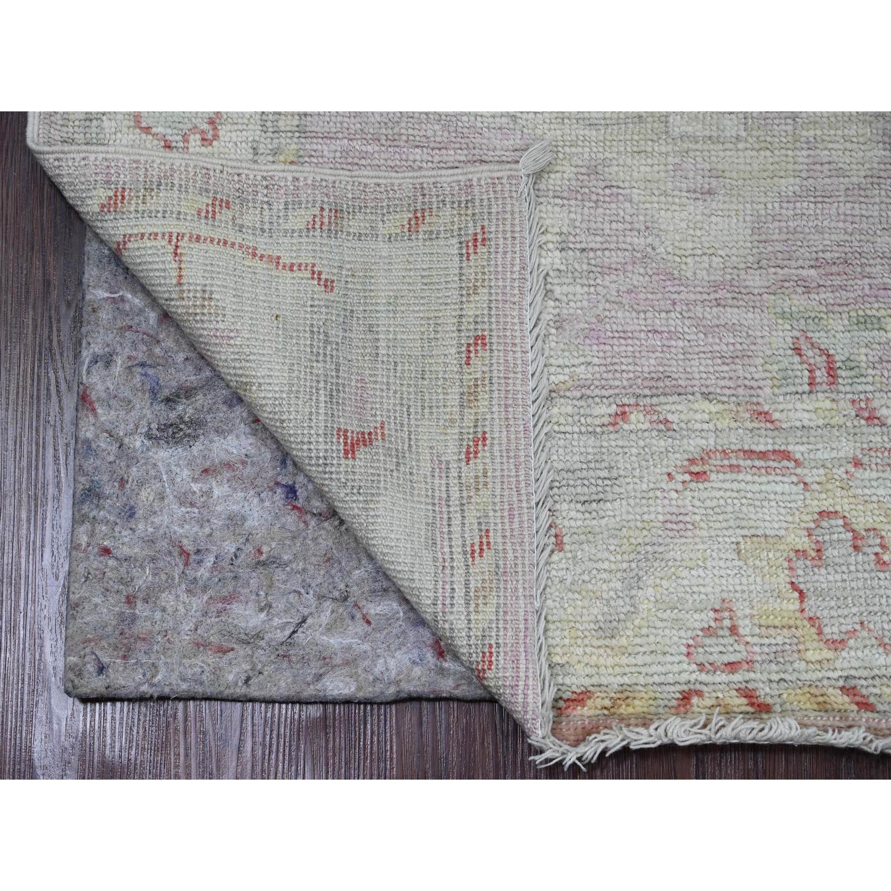3'x9'6" Flamingo Pink, Anatolian Village Inspired with Large Leaf Design, High Mountain Wool, Hand Knotted, Natural Dyes, Runner, Oriental Rug Sh20702