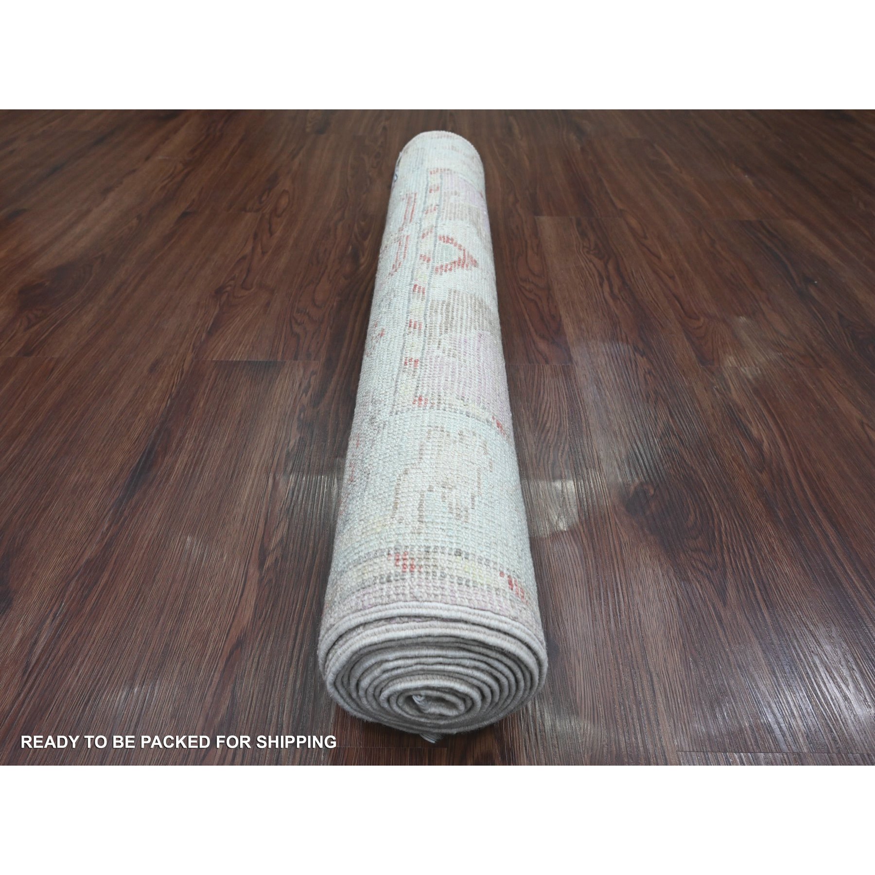 3'x9'6" Flamingo Pink, Anatolian Village Inspired with Large Leaf Design, High Mountain Wool, Hand Knotted, Natural Dyes, Runner, Oriental Rug Sh20702