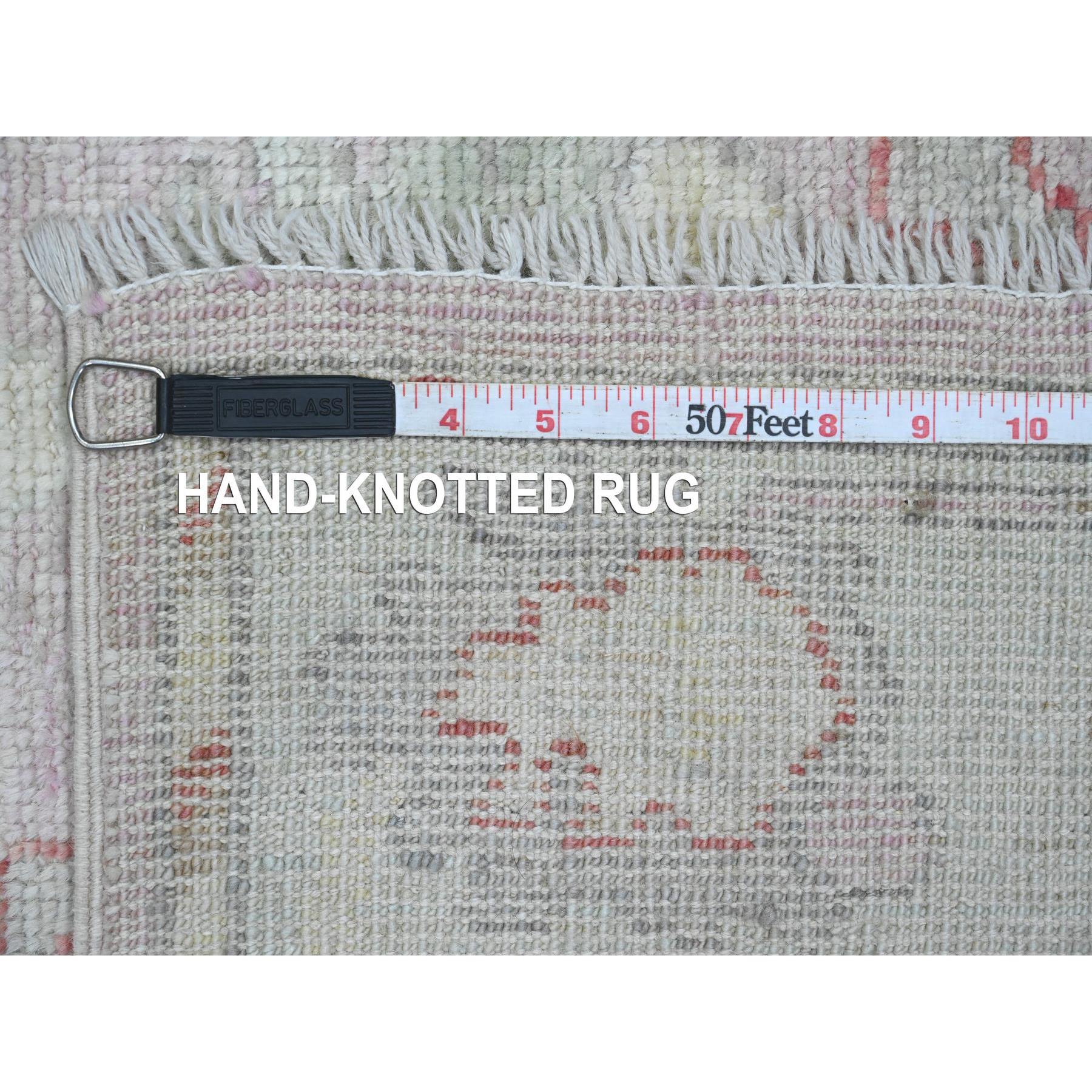 3'x9'6" Flamingo Pink, Anatolian Village Inspired with Large Leaf Design, High Mountain Wool, Hand Knotted, Natural Dyes, Runner, Oriental Rug Sh20702