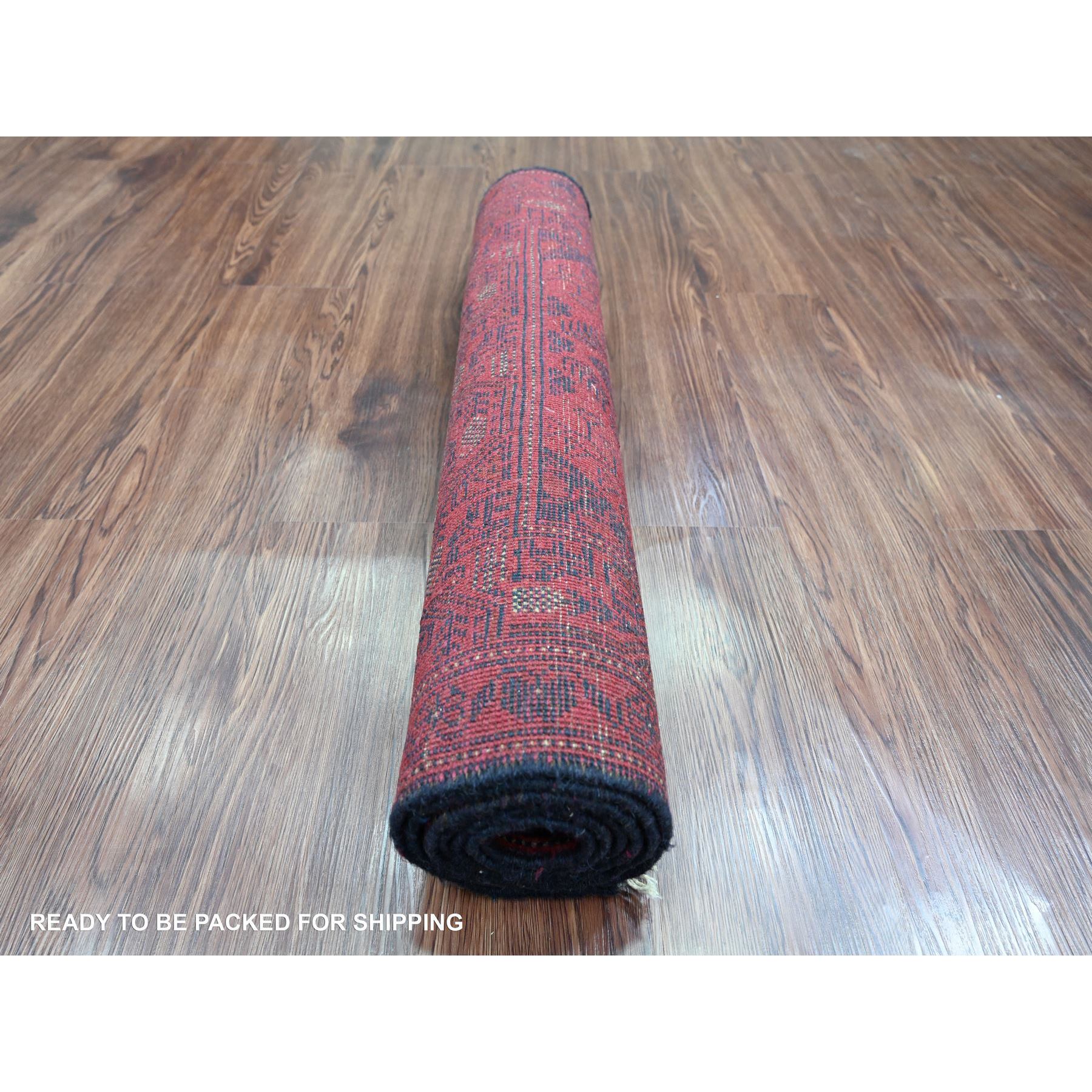2'8"x6'3" Ruby Red, Afghan Andkhoy with Geometric Design, Soft Pile, 100% Wool, Hand Knotted, Runner, Oriental Rug Sh20704