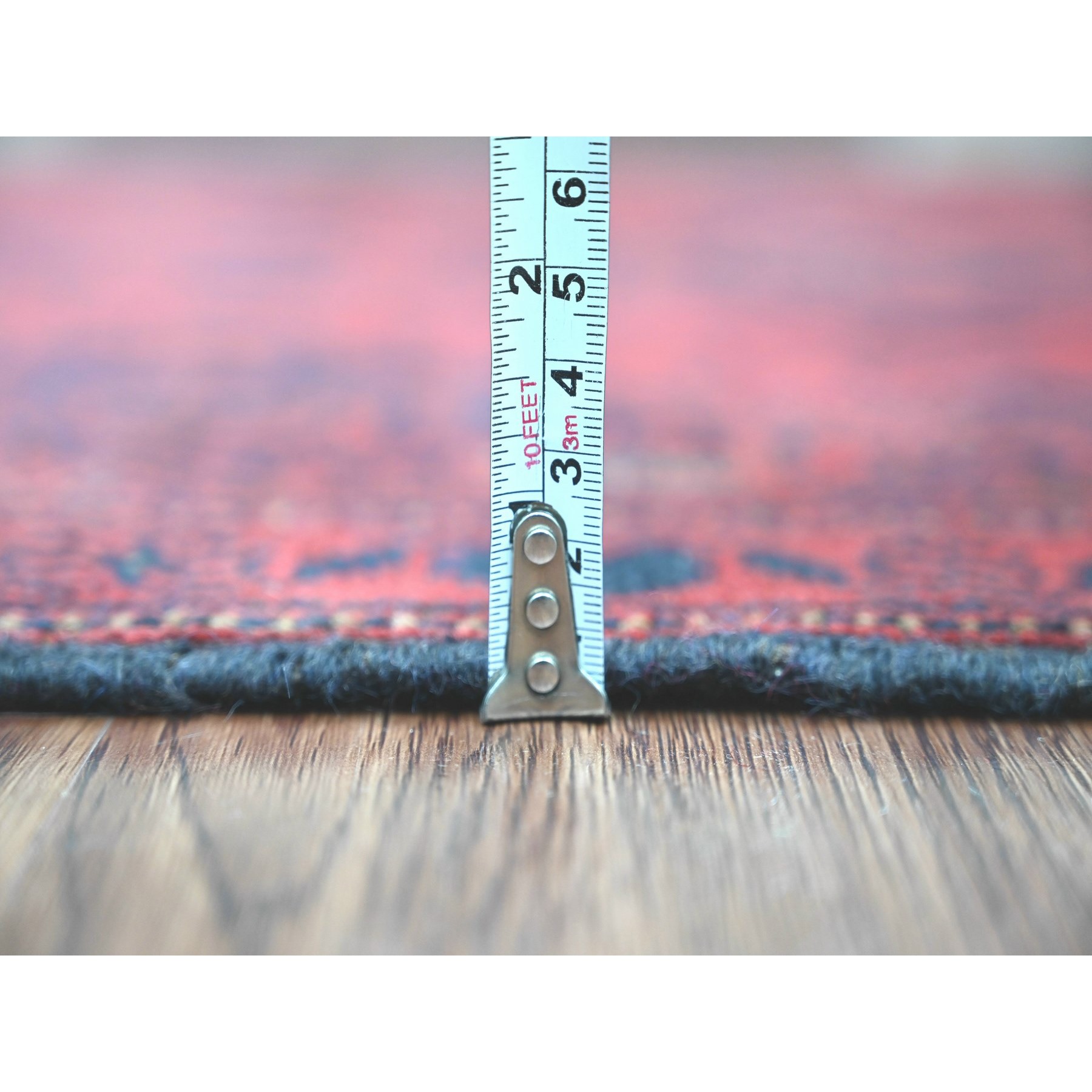 2'8"x6'3" Ruby Red, Afghan Andkhoy with Geometric Design, Soft Pile, 100% Wool, Hand Knotted, Runner, Oriental Rug Sh20704