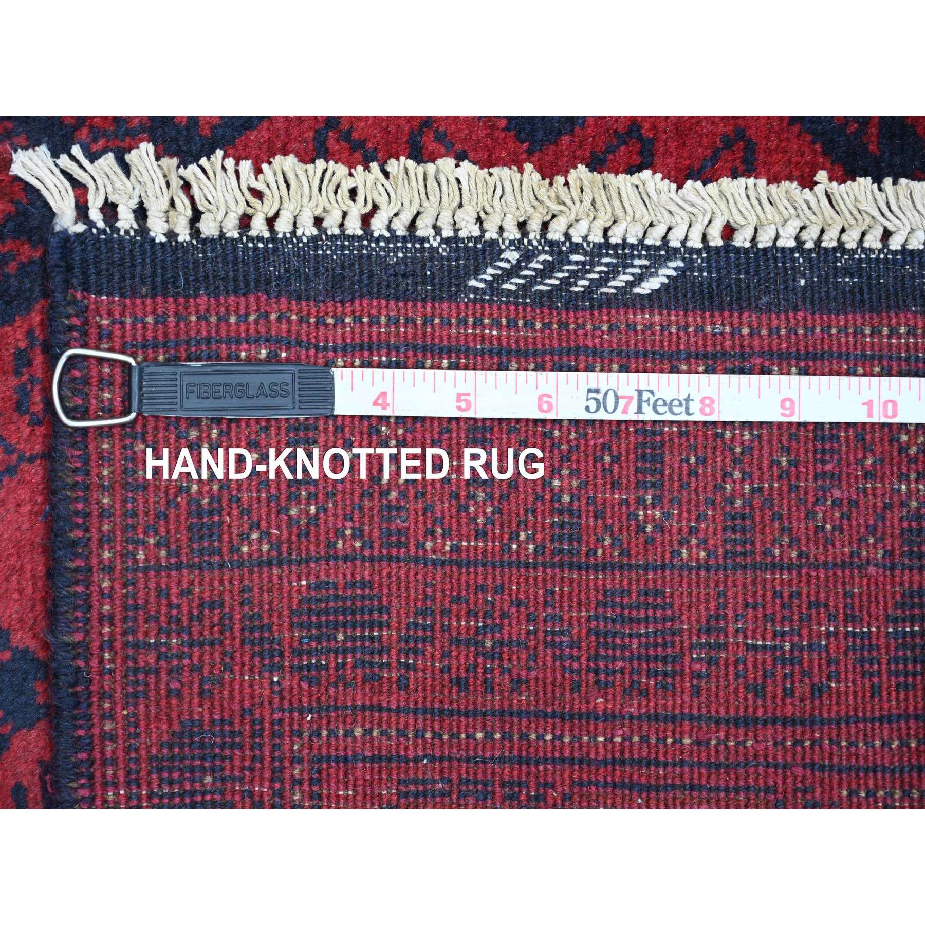 2'8"x6'3" Ruby Red, Afghan Andkhoy with Geometric Design, Soft Pile, 100% Wool, Hand Knotted, Runner, Oriental Rug Sh20704