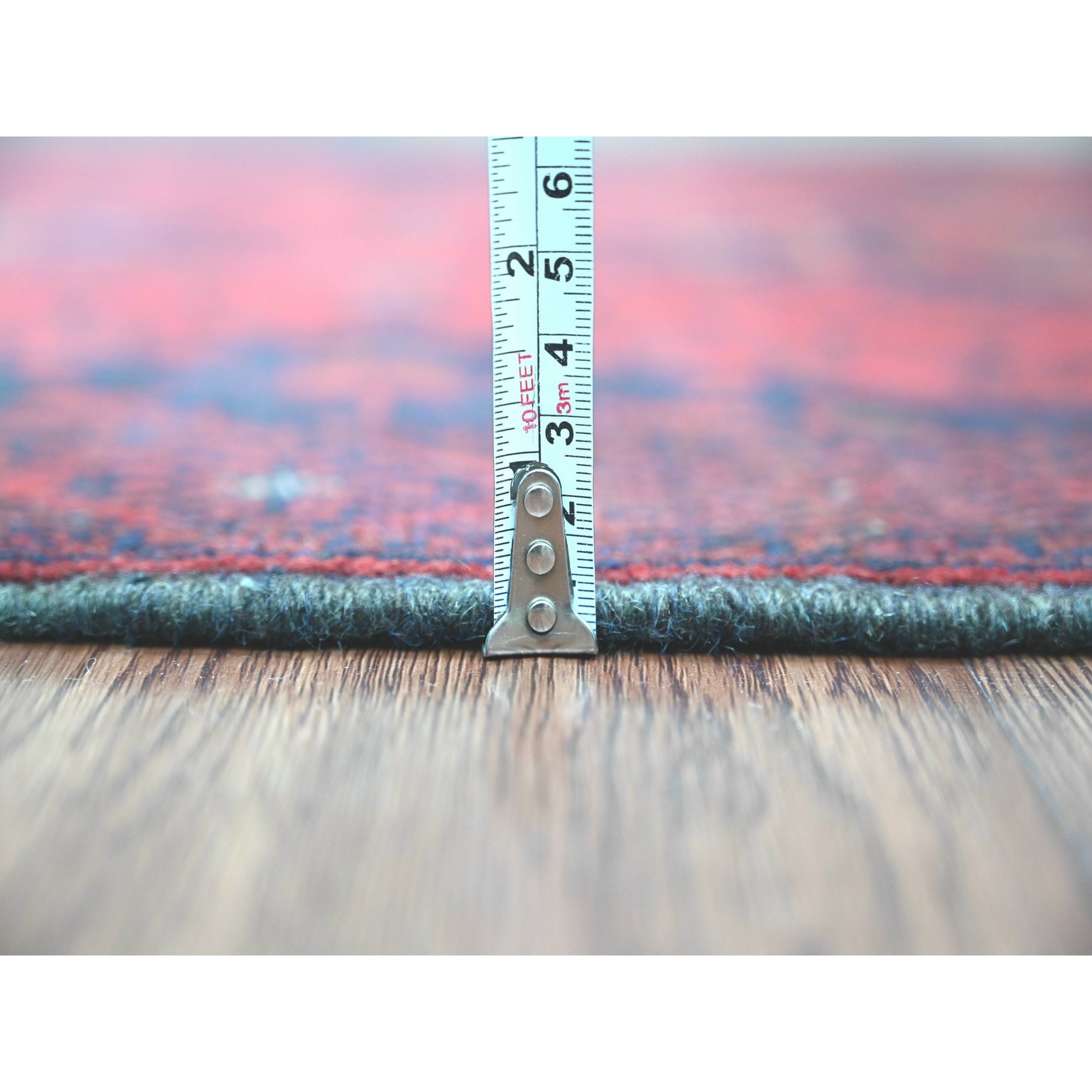 2'7"x9'10" Crimson Red, Hand Knotted, Afghan Andkhoy with Geometric Design, Soft and Velvety Wool, Runner, Oriental Rug Sh20705