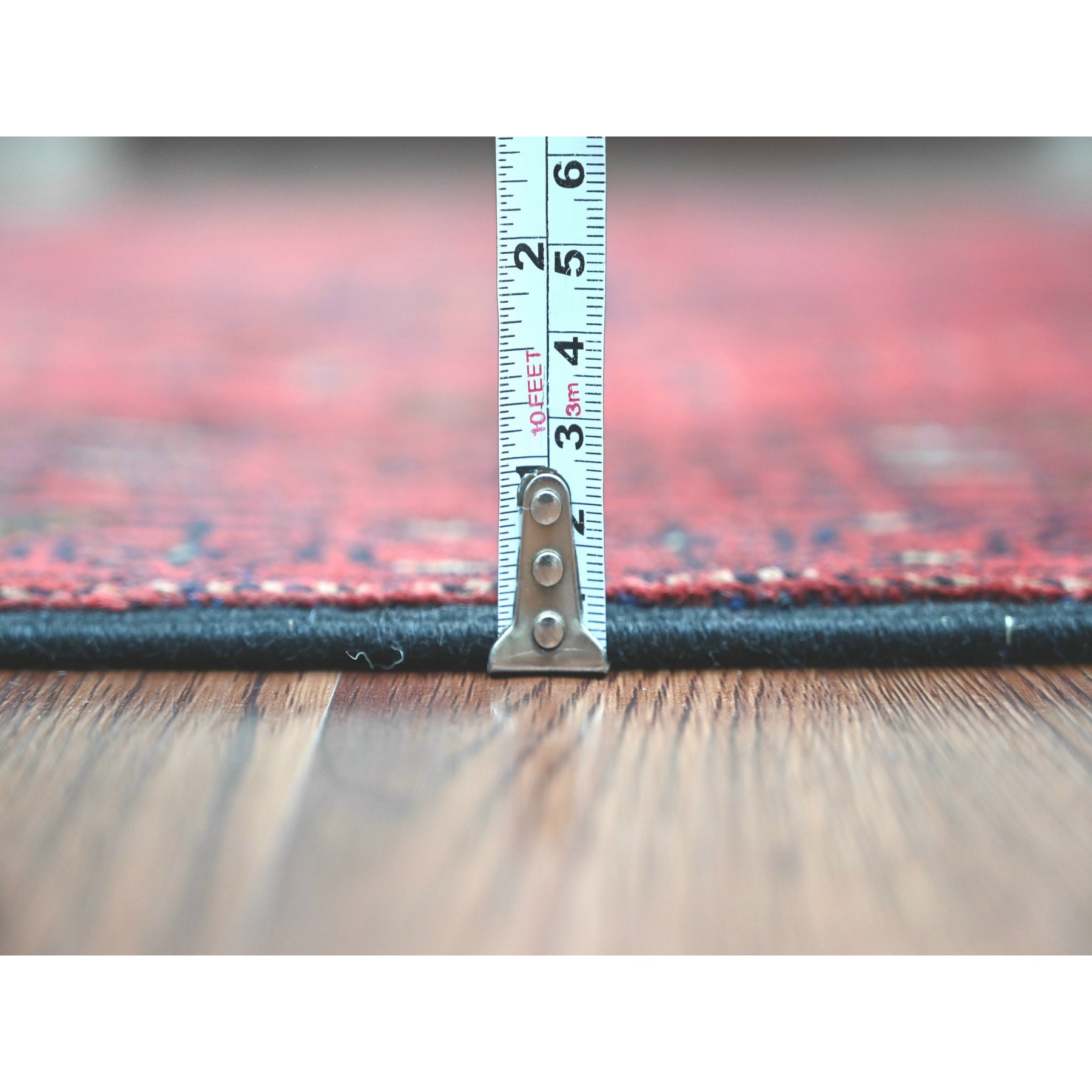 2'6"x6'3" Scarlet Red, Afghan Andkhoy with Geometric Pattern, Soft Wool, Natural Dyes, Hand Knotted, Runner, Oriental Rug Sh20706