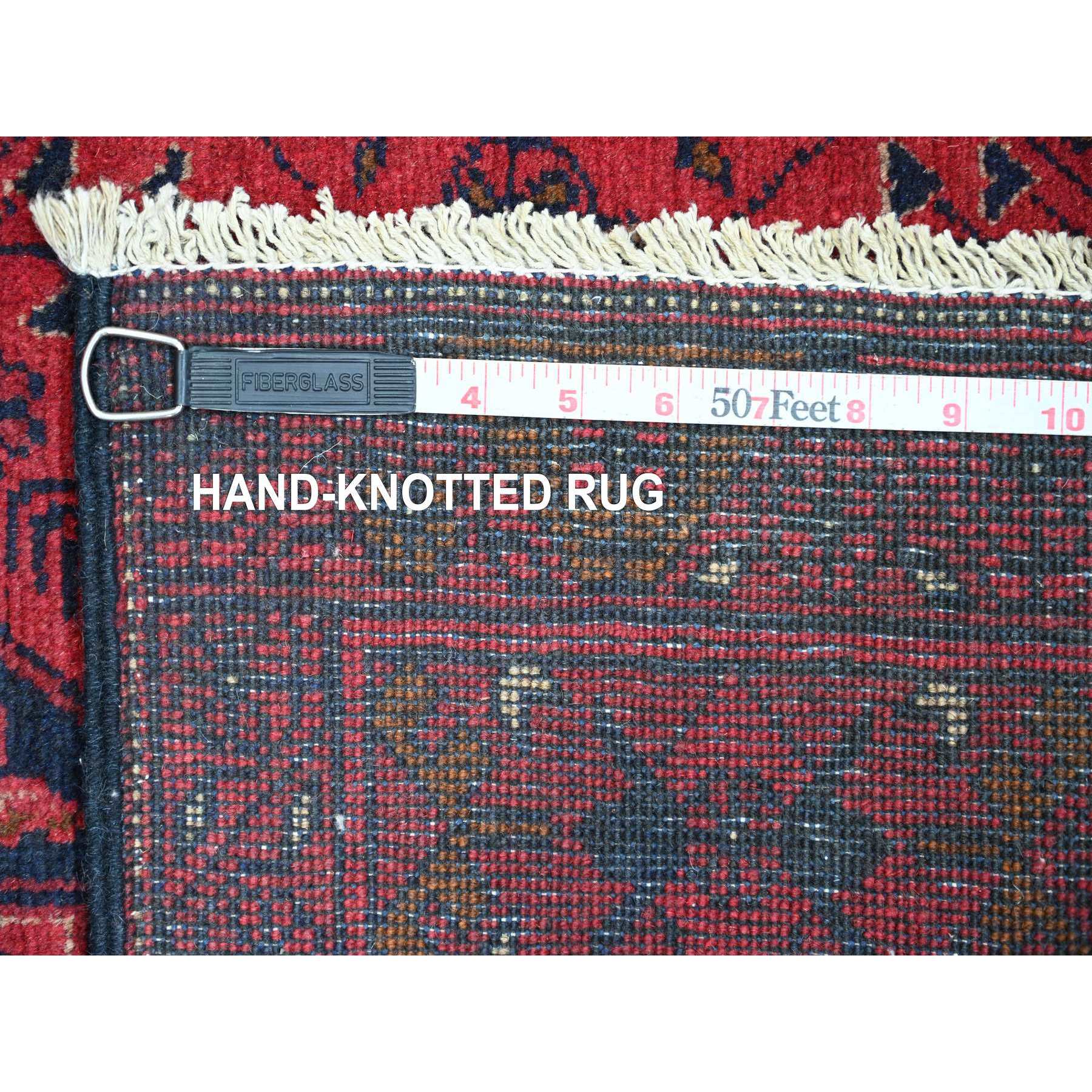 2'6"x6'3" Scarlet Red, Afghan Andkhoy with Geometric Pattern, Soft Wool, Natural Dyes, Hand Knotted, Runner, Oriental Rug Sh20706