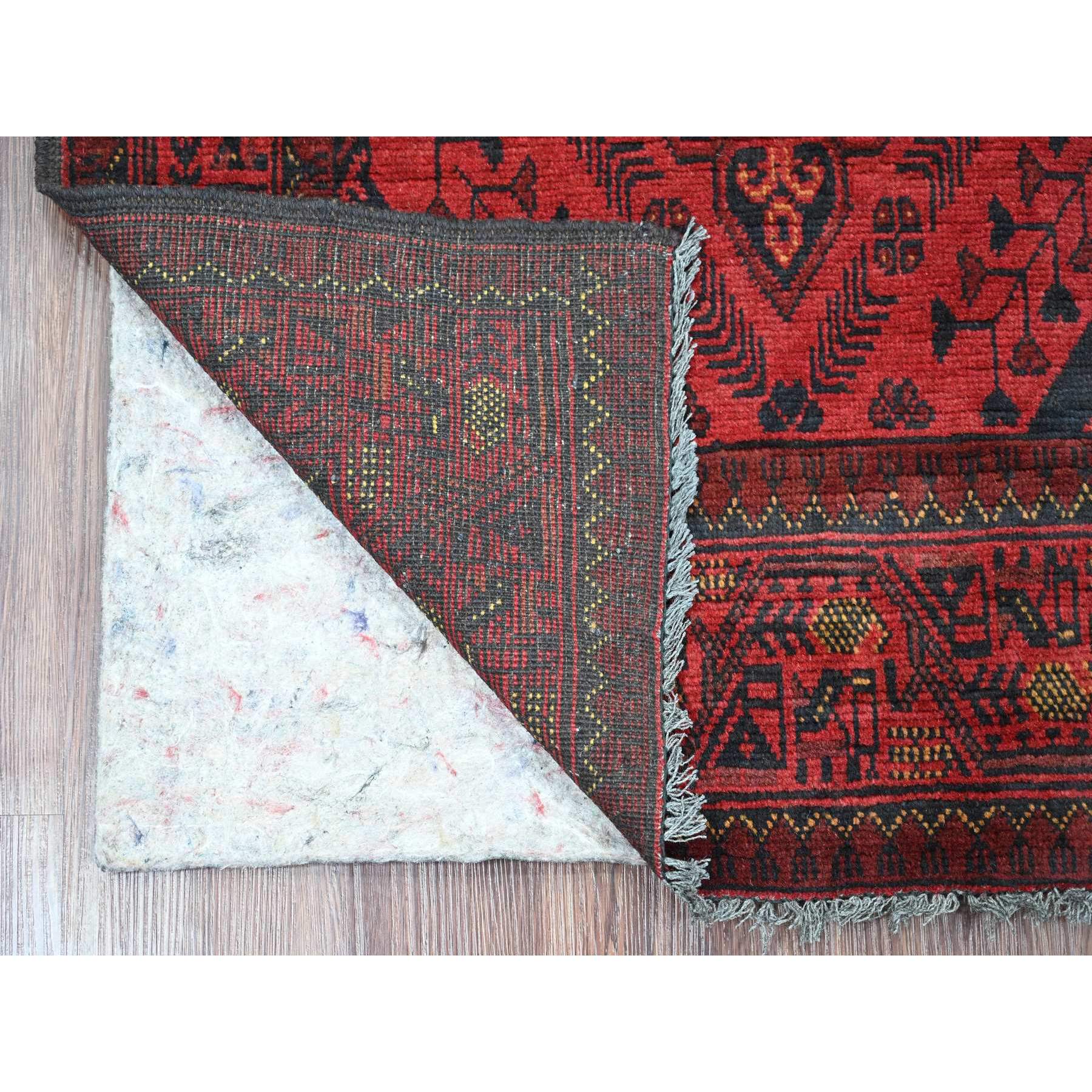 2'9"x6'6" Crimson Red, Hand Knotted, Afghan Andkhoy with Geometric Pattern, Veggie Dyes, Soft Wool, Runner, Oriental Rug Sh20707