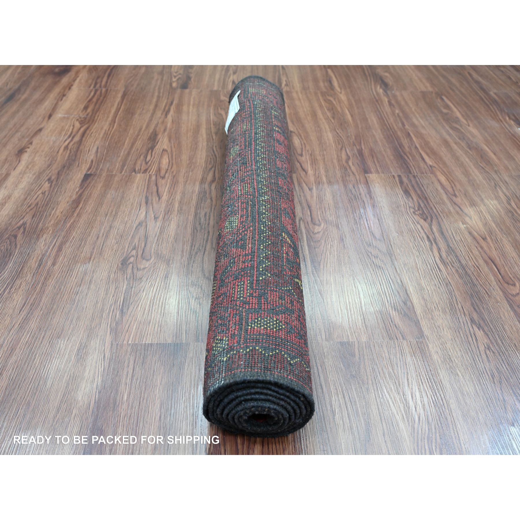 2'9"x6'6" Crimson Red, Hand Knotted, Afghan Andkhoy with Geometric Pattern, Veggie Dyes, Soft Wool, Runner, Oriental Rug Sh20707