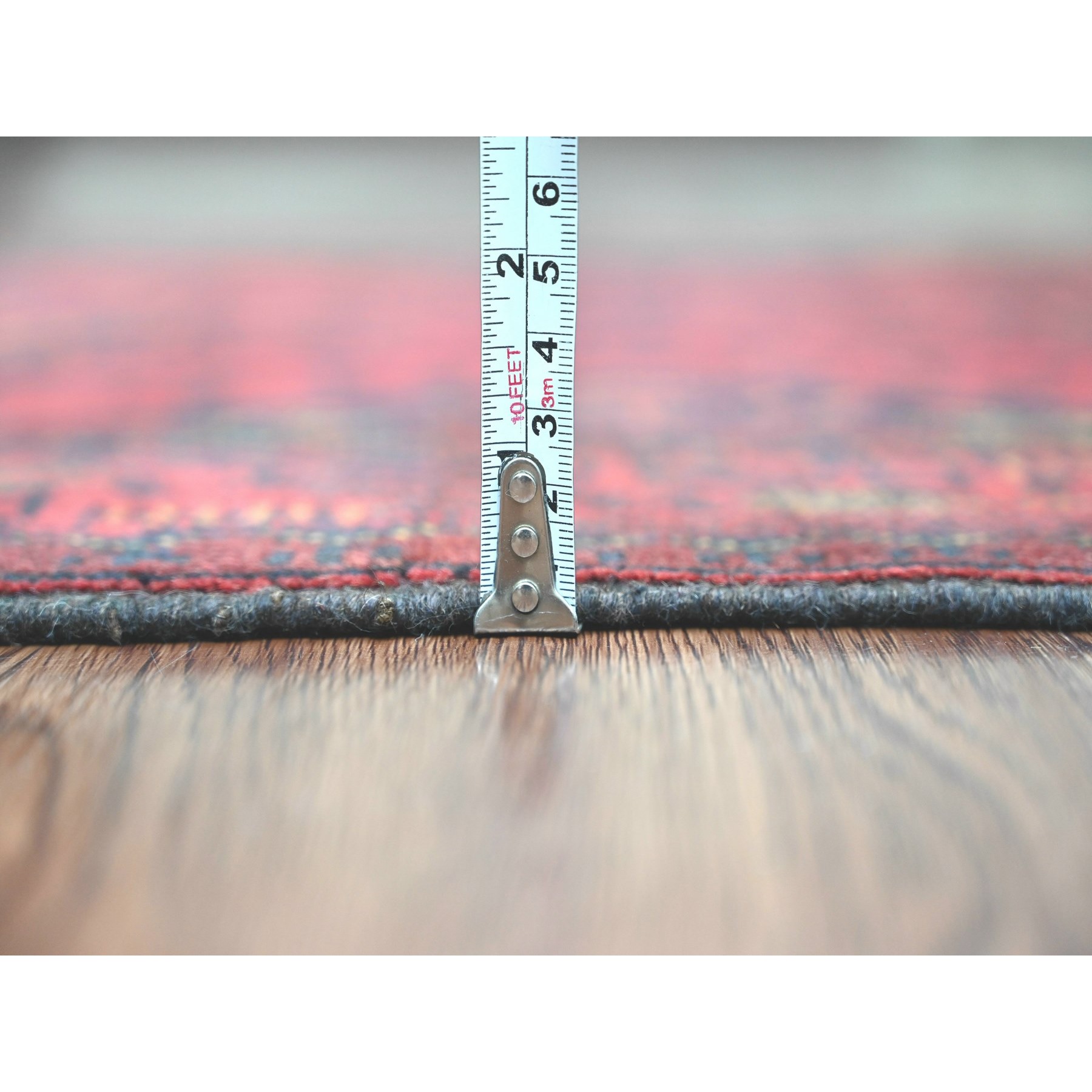 2'9"x6'6" Crimson Red, Hand Knotted, Afghan Andkhoy with Geometric Pattern, Veggie Dyes, Soft Wool, Runner, Oriental Rug Sh20707