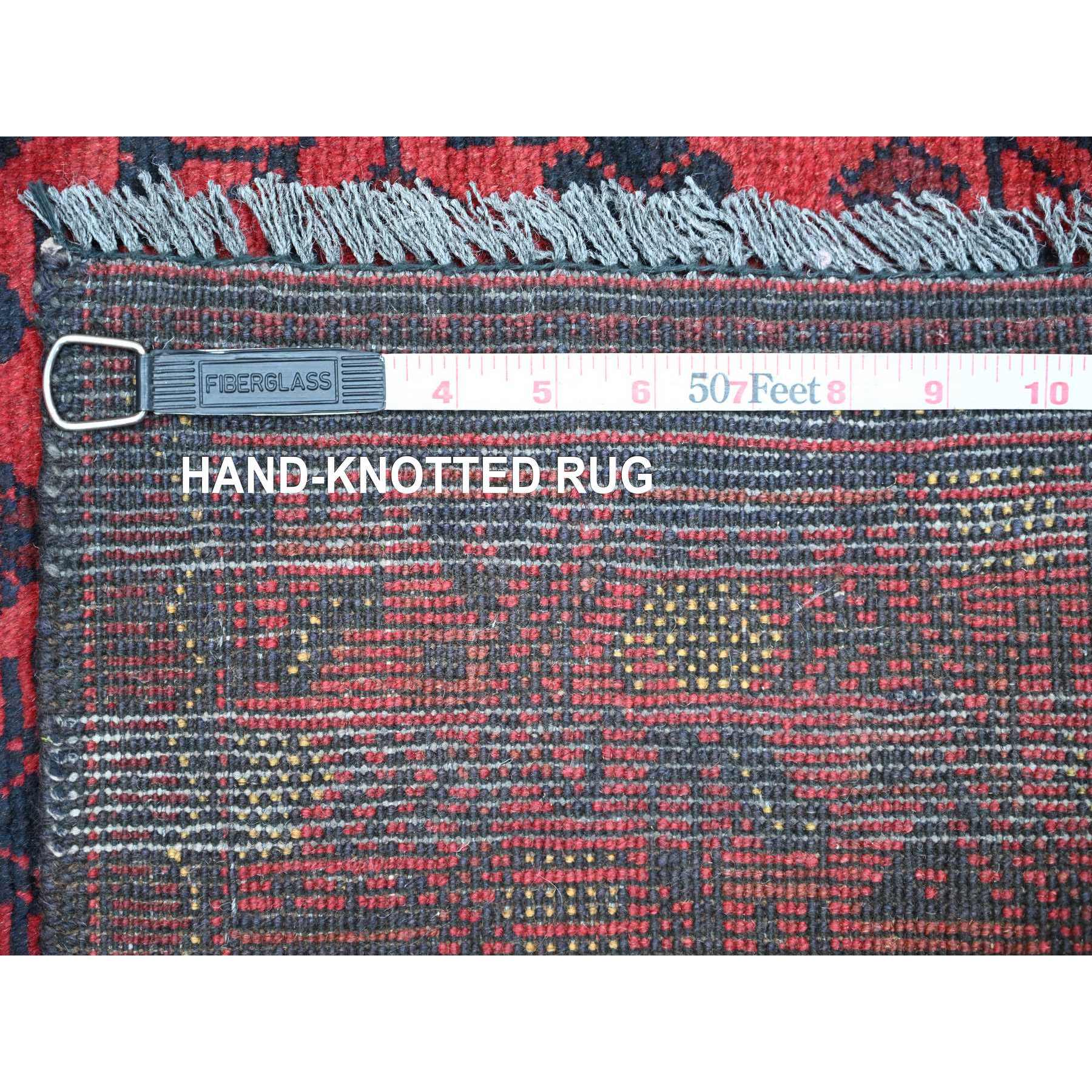 2'9"x6'6" Crimson Red, Hand Knotted, Afghan Andkhoy with Geometric Pattern, Veggie Dyes, Soft Wool, Runner, Oriental Rug Sh20707