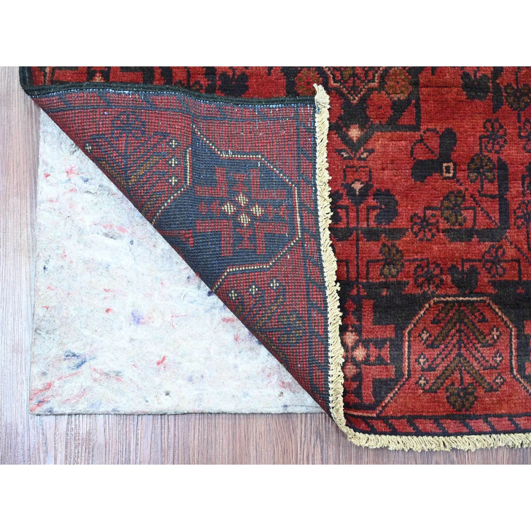 2'8"x9'3" Scarlet Red, Afghan Andkhoy with Tribal Design, Soft Wool, Vegetable Dyes, Hand Knotted, Runner, Oriental Rug Sh20708