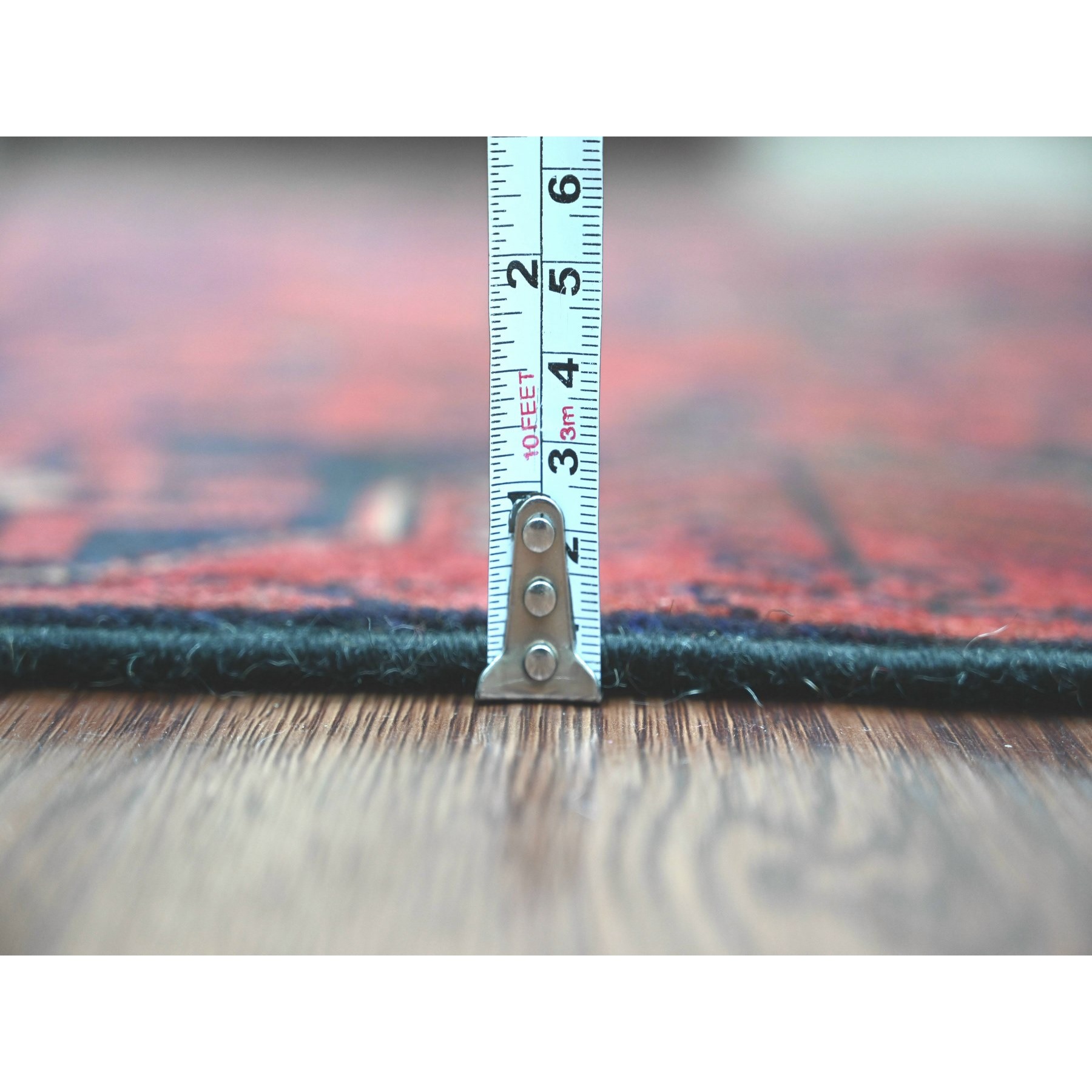 2'8"x9'3" Scarlet Red, Afghan Andkhoy with Tribal Design, Soft Wool, Vegetable Dyes, Hand Knotted, Runner, Oriental Rug Sh20708