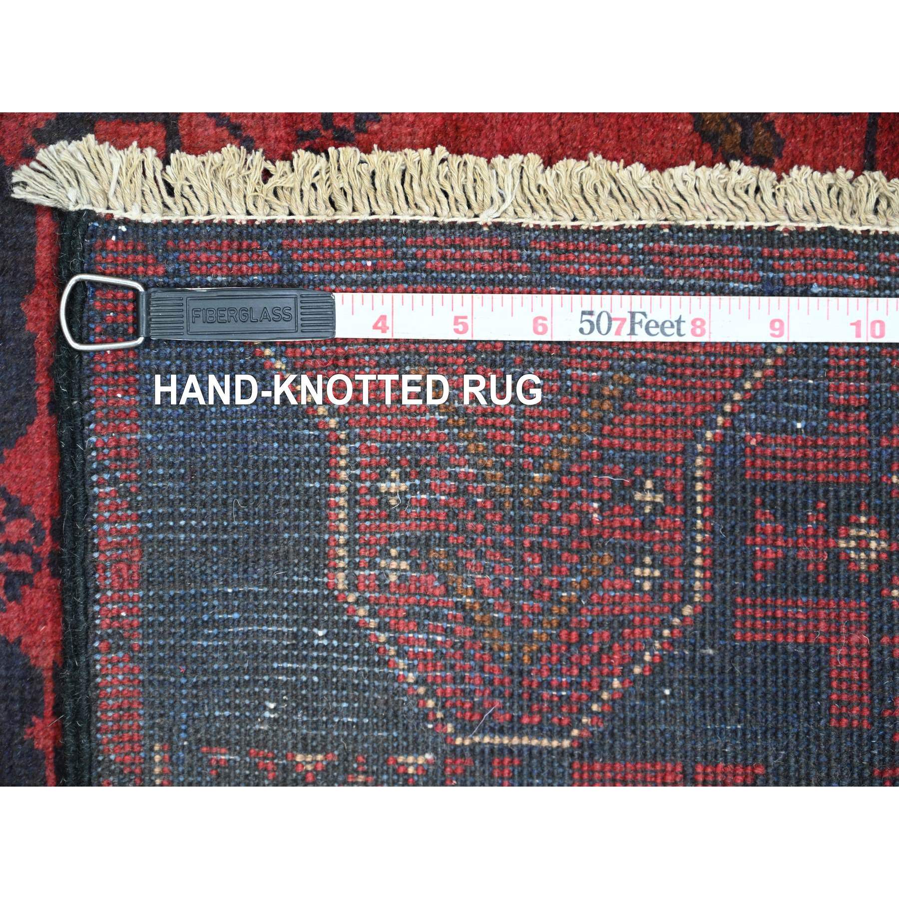 2'8"x9'3" Scarlet Red, Afghan Andkhoy with Tribal Design, Soft Wool, Vegetable Dyes, Hand Knotted, Runner, Oriental Rug Sh20708
