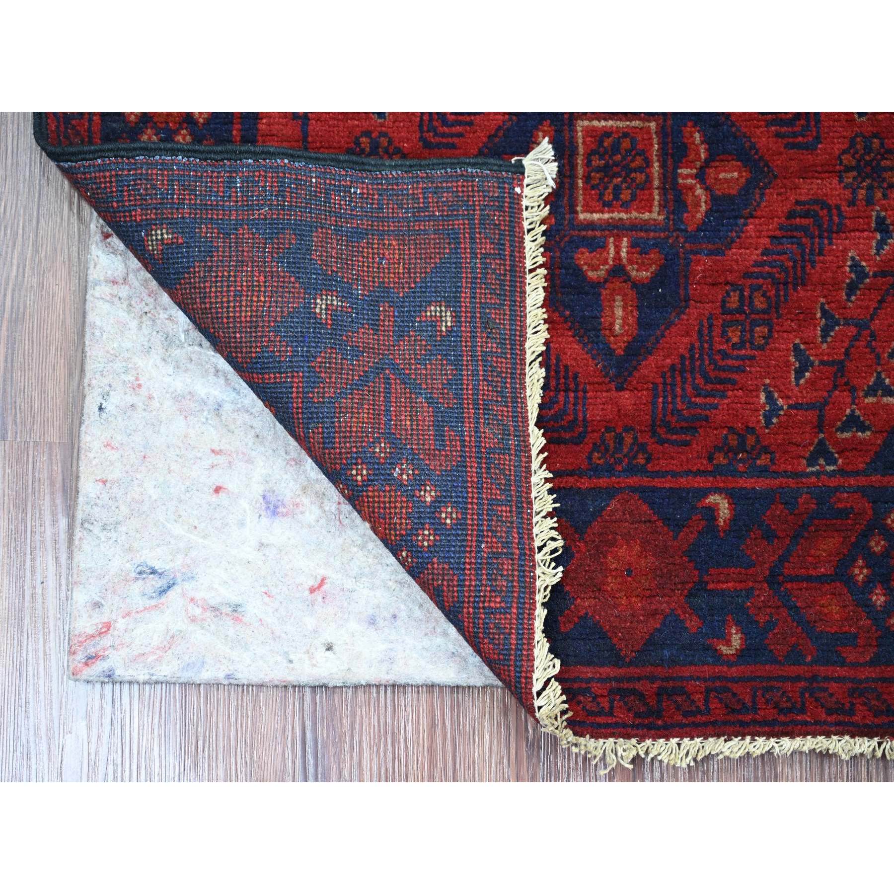 2'6"x6'2" Scarlet Red, Afghan Andkhoy with Geometric Design, Soft Pile, Pure Wool, Hand Knotted, Runner, Oriental Rug Sh20709