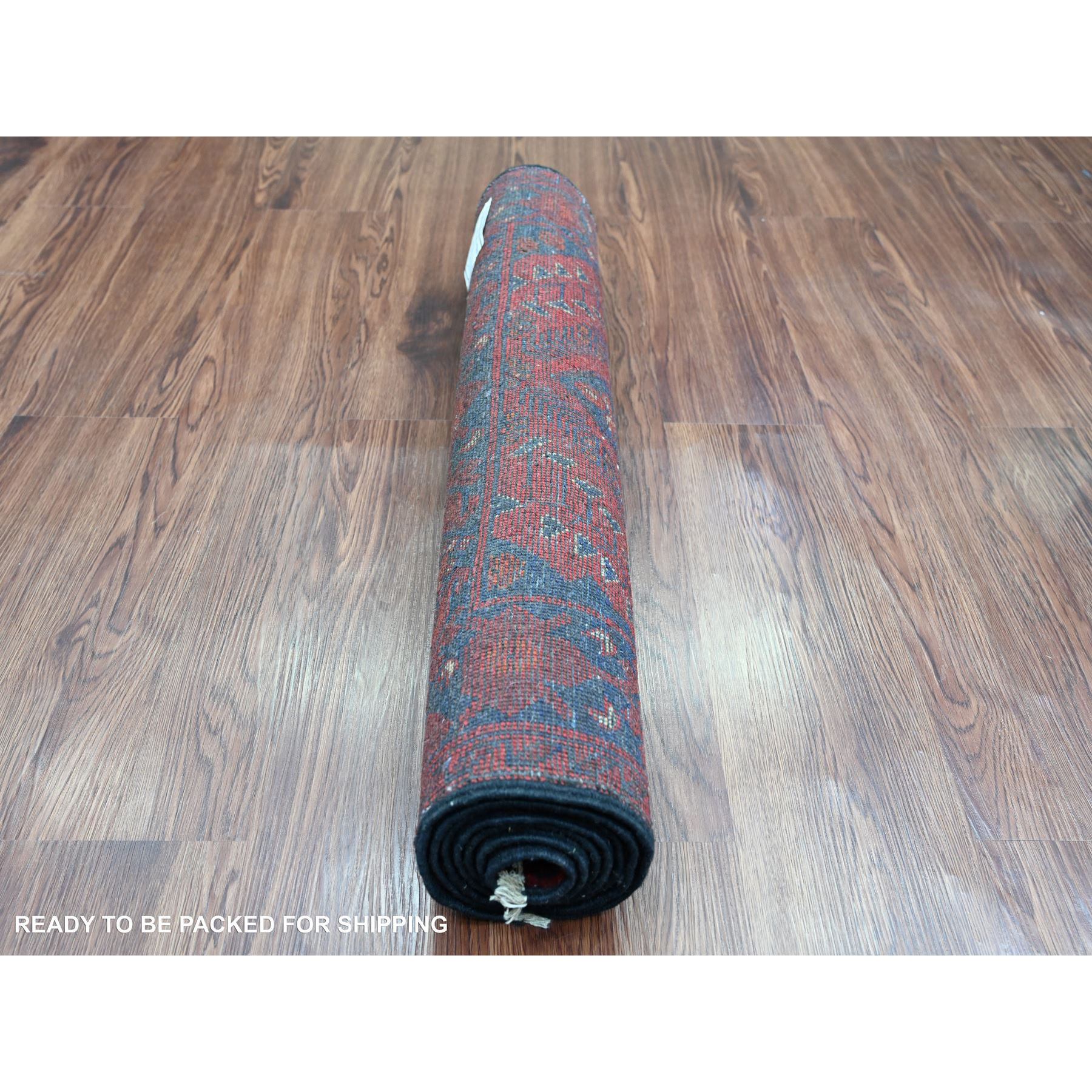 2'6"x6'2" Scarlet Red, Afghan Andkhoy with Geometric Design, Soft Pile, Pure Wool, Hand Knotted, Runner, Oriental Rug Sh20709
