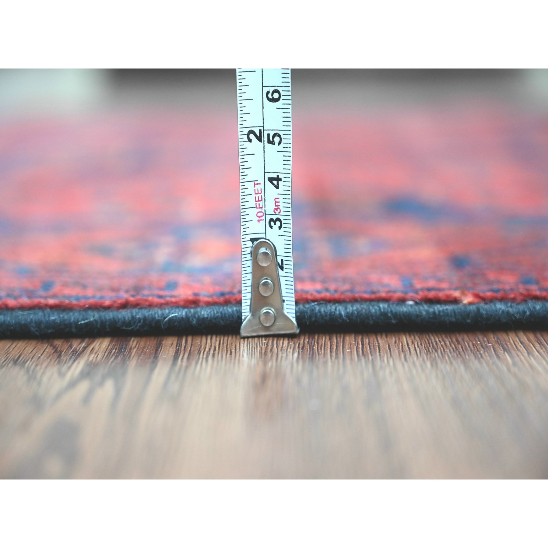 2'6"x6'2" Scarlet Red, Afghan Andkhoy with Geometric Design, Soft Pile, Pure Wool, Hand Knotted, Runner, Oriental Rug Sh20709