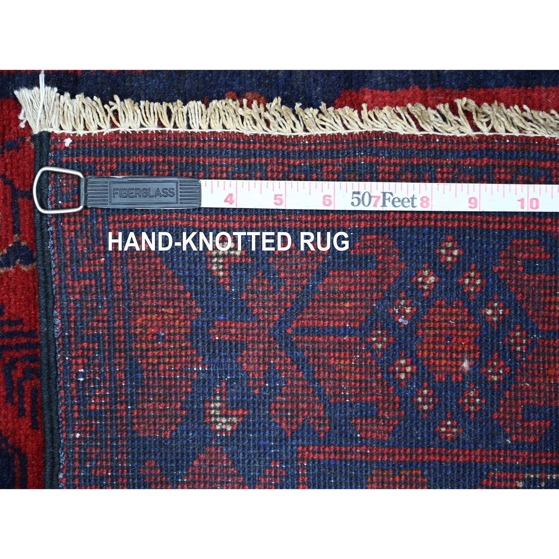2'6"x6'2" Scarlet Red, Afghan Andkhoy with Geometric Design, Soft Pile, Pure Wool, Hand Knotted, Runner, Oriental Rug Sh20709