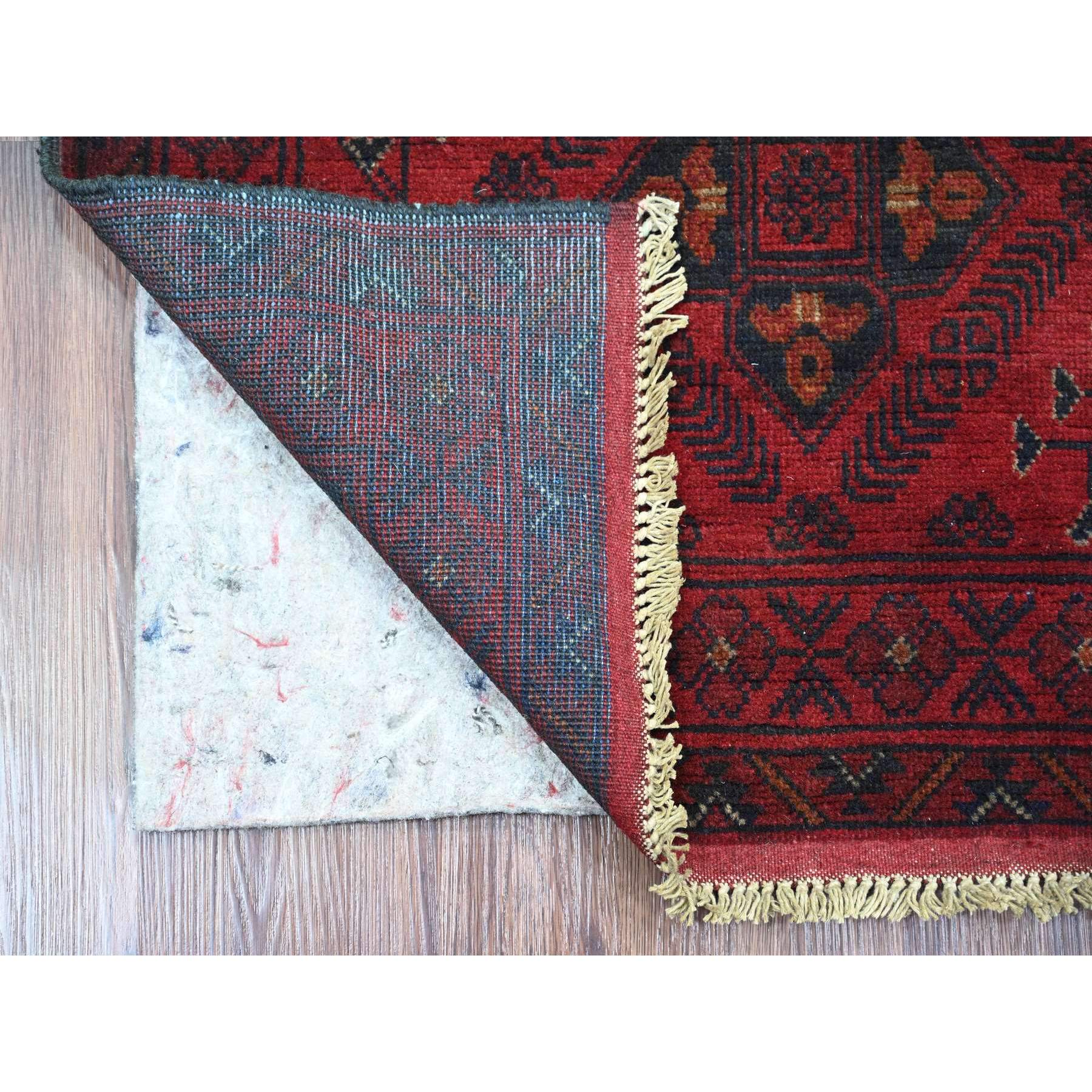 2'7"x6'3" Crimson Red, 100% Wool, Afghan Andkhoy with Geometric Medallions Pattern, Hand Knotted, Runner, Oriental Rug Sh20710