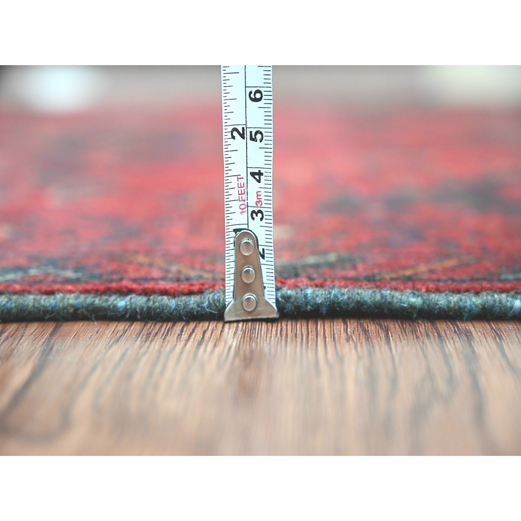 2'7"x6'3" Crimson Red, 100% Wool, Afghan Andkhoy with Geometric Medallions Pattern, Hand Knotted, Runner, Oriental Rug Sh20710