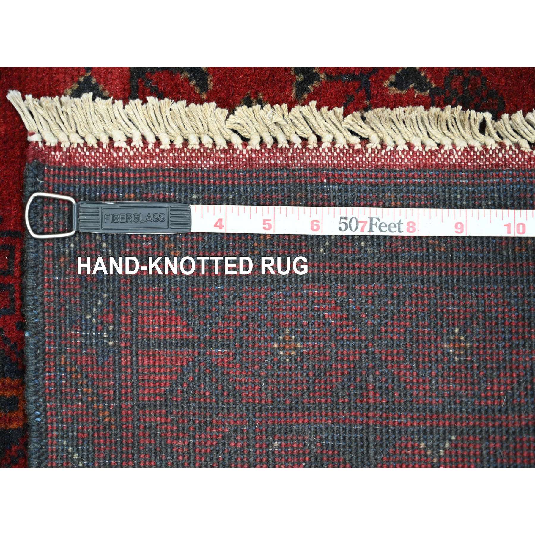 2'7"x6'3" Crimson Red, 100% Wool, Afghan Andkhoy with Geometric Medallions Pattern, Hand Knotted, Runner, Oriental Rug Sh20710