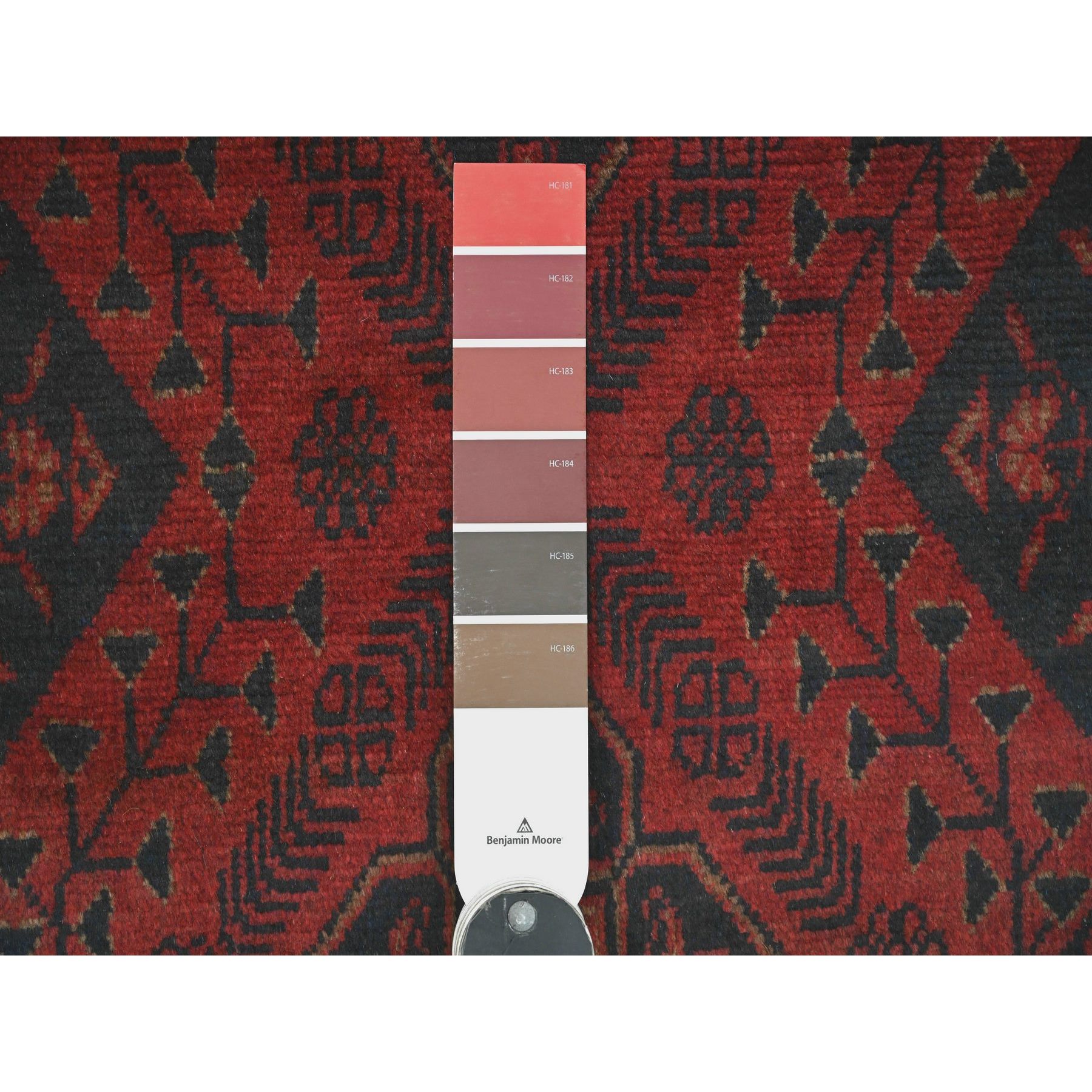 2'8"x6'6" Currant Red, Hand Knotted, Afghan Andkhoy with Geometric Design, Soft 100% Wool, Runner, Oriental Rug Sh20711