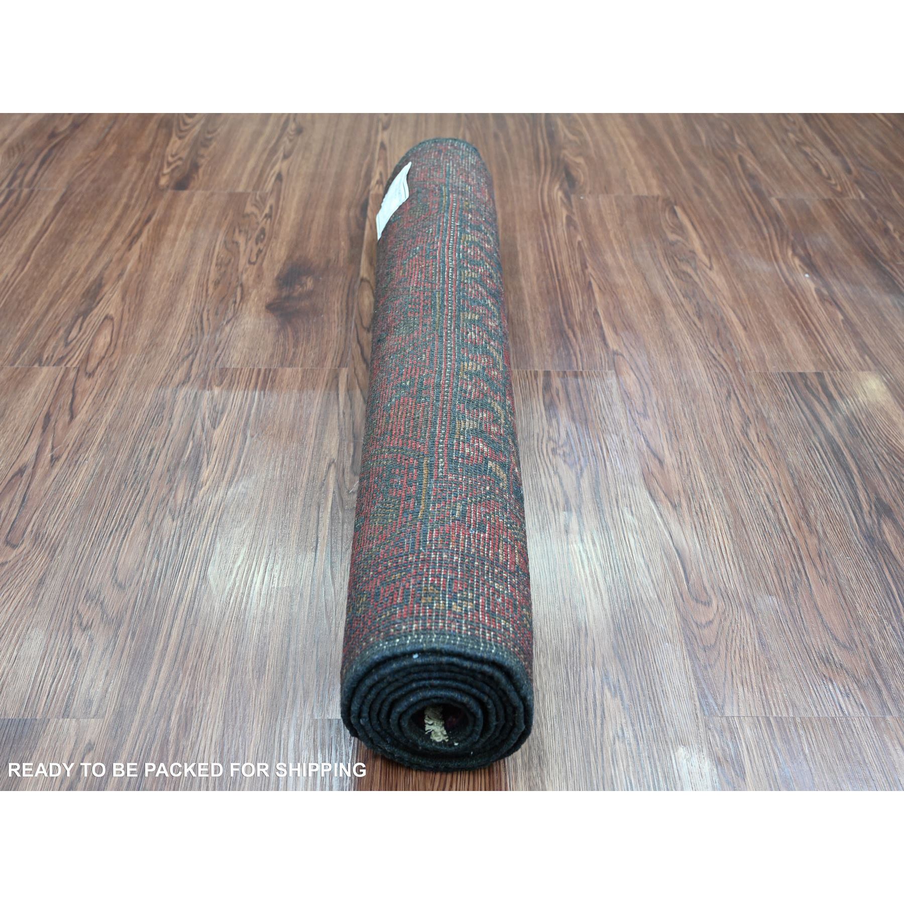 2'8"x6'6" Currant Red, Hand Knotted, Afghan Andkhoy with Geometric Design, Soft 100% Wool, Runner, Oriental Rug Sh20711