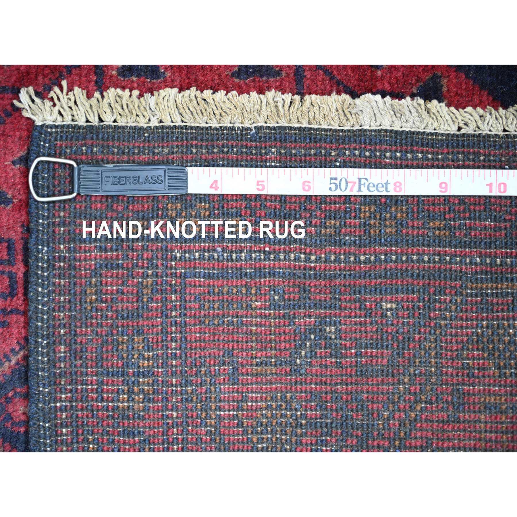 2'8"x6'6" Currant Red, Hand Knotted, Afghan Andkhoy with Geometric Design, Soft 100% Wool, Runner, Oriental Rug Sh20711