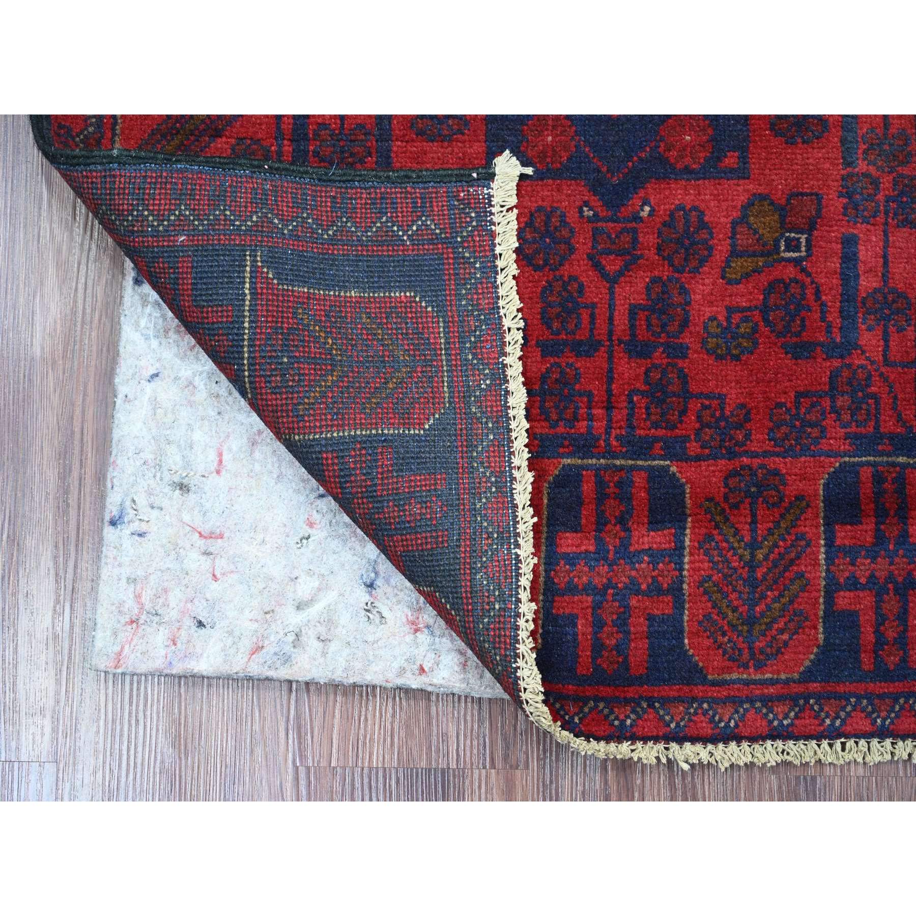 2'6"x6'1" Carmine Red, Hand Knotted, Afghan Andkhoy with Tribal Design, Soft Pile, Pure Wool, Runner, Oriental Rug Sh20712