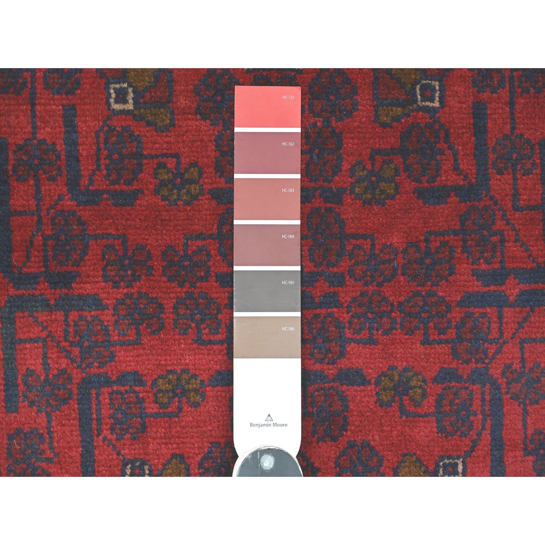 2'6"x6'1" Carmine Red, Hand Knotted, Afghan Andkhoy with Tribal Design, Soft Pile, Pure Wool, Runner, Oriental Rug Sh20712
