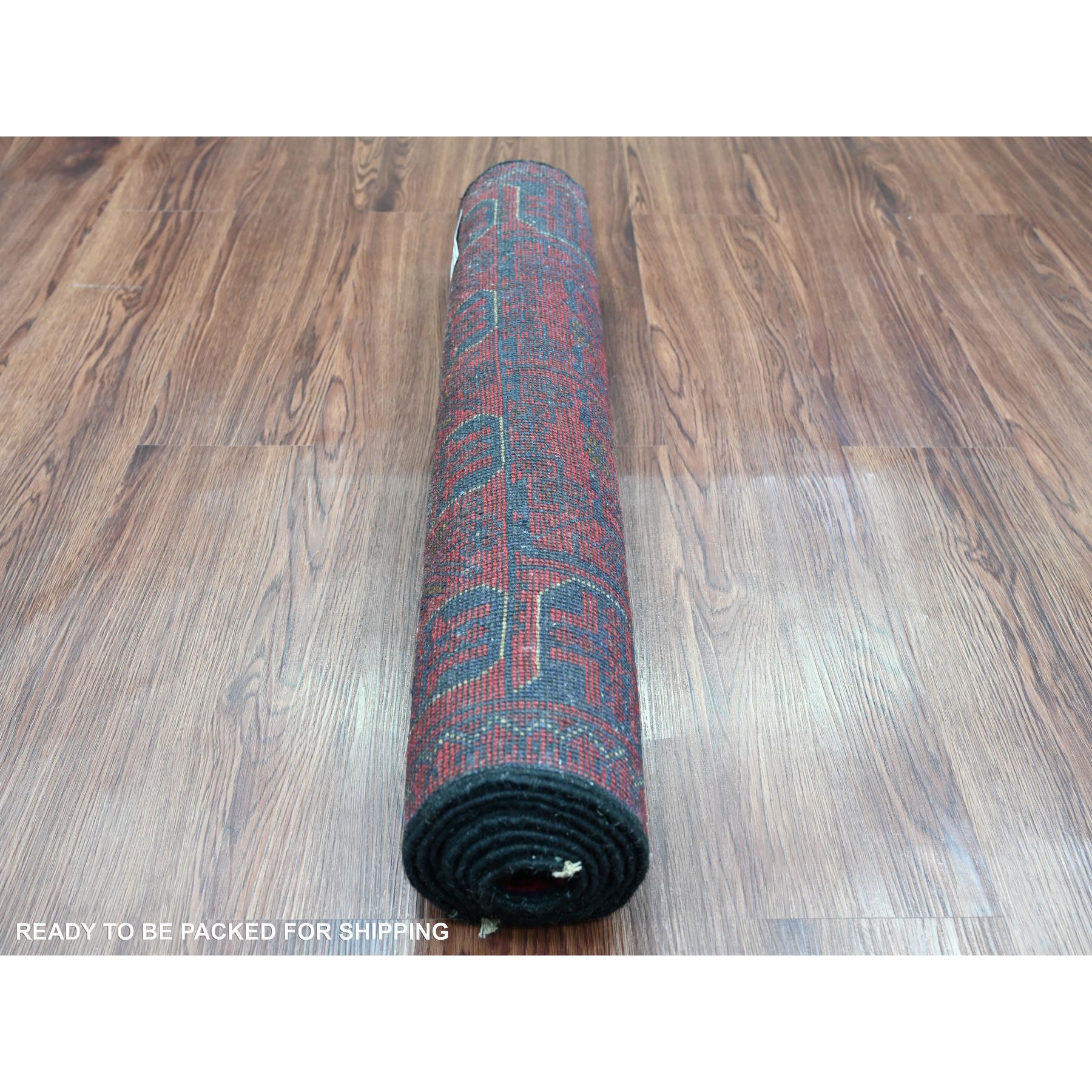 2'6"x6'1" Carmine Red, Hand Knotted, Afghan Andkhoy with Tribal Design, Soft Pile, Pure Wool, Runner, Oriental Rug Sh20712