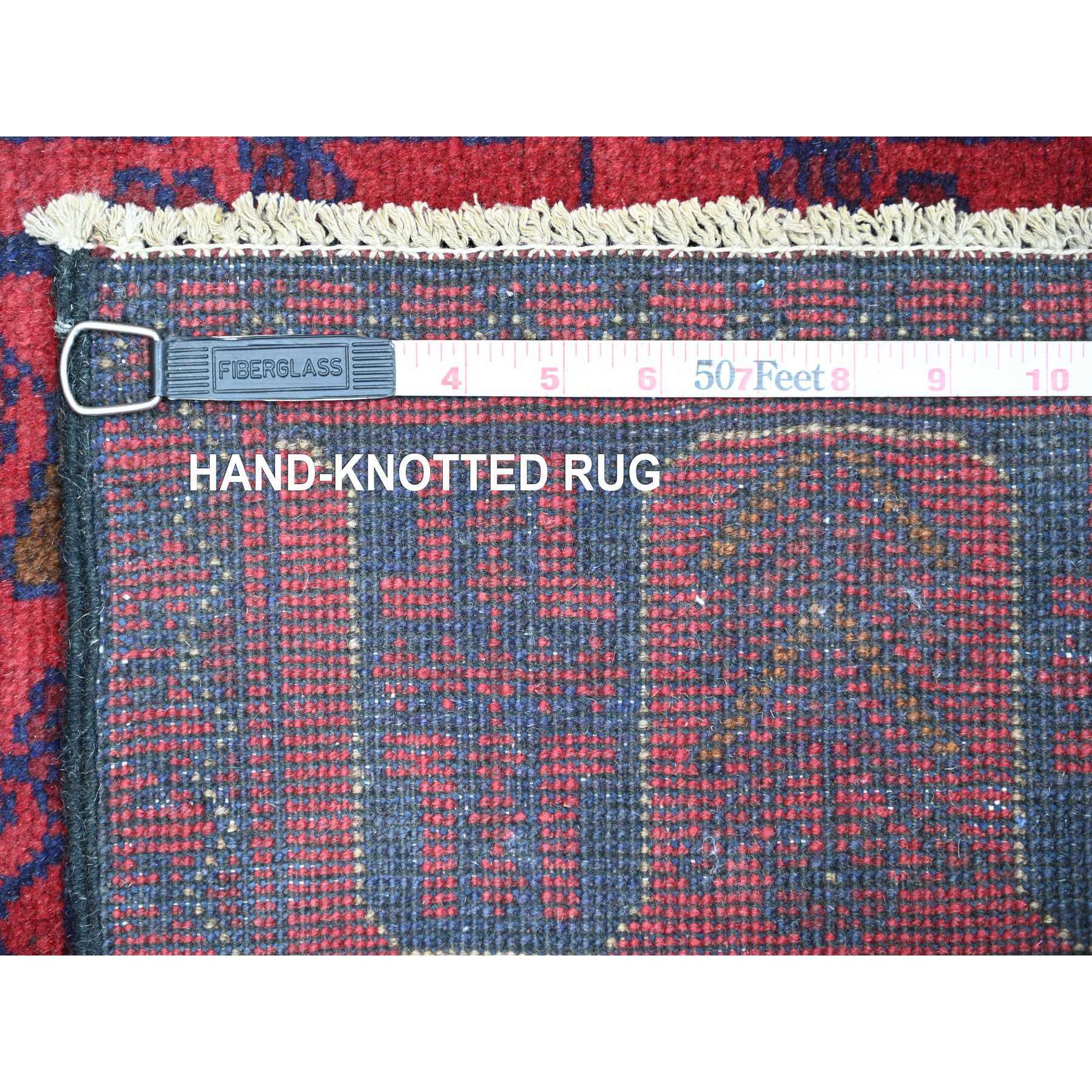 2'6"x6'1" Carmine Red, Hand Knotted, Afghan Andkhoy with Tribal Design, Soft Pile, Pure Wool, Runner, Oriental Rug Sh20712