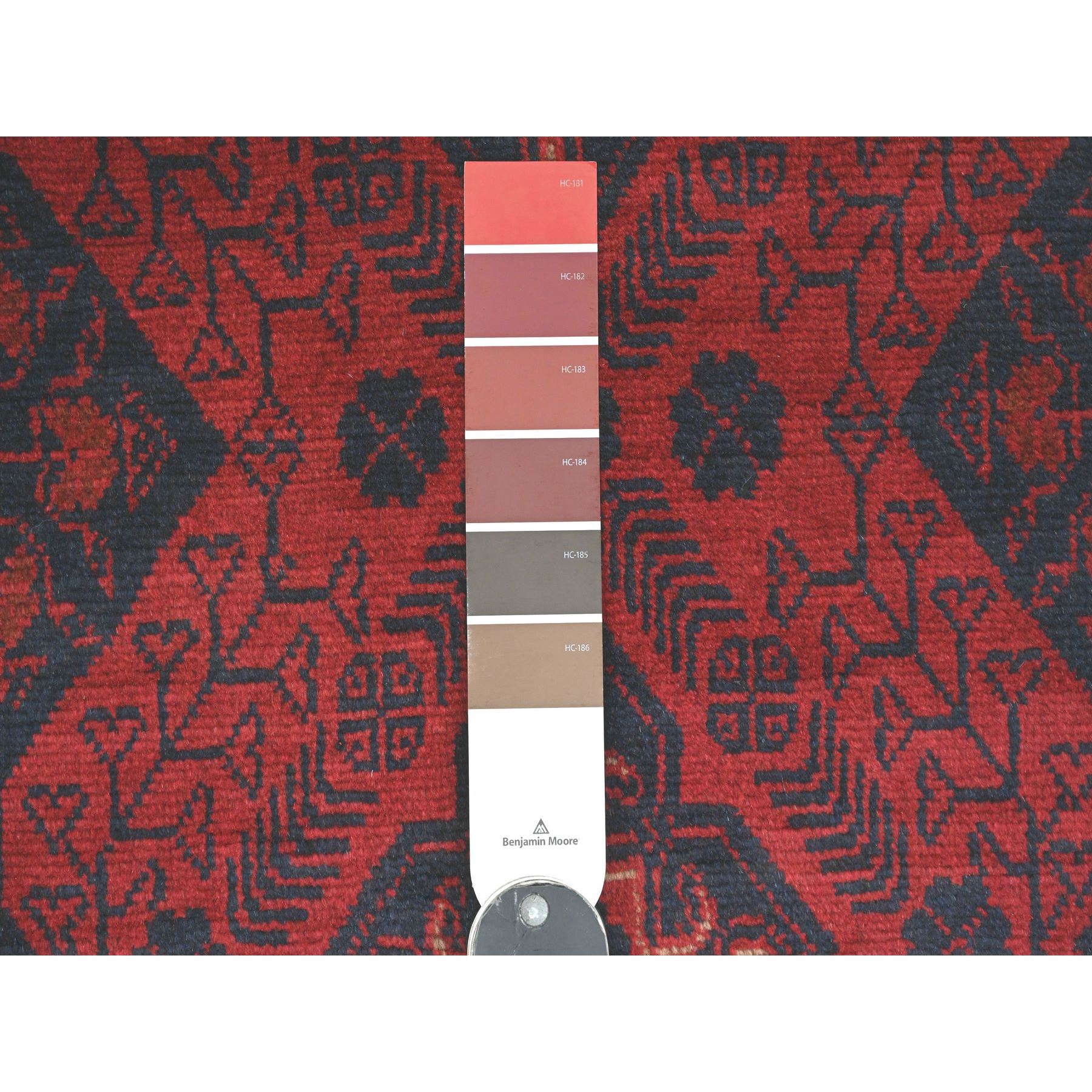 2'8"x6'3" Angels Red, Hand Knotted, Afghan Andkhoy with Geometric Pattern, Soft Wool, Runner, Oriental Rug Sh20713