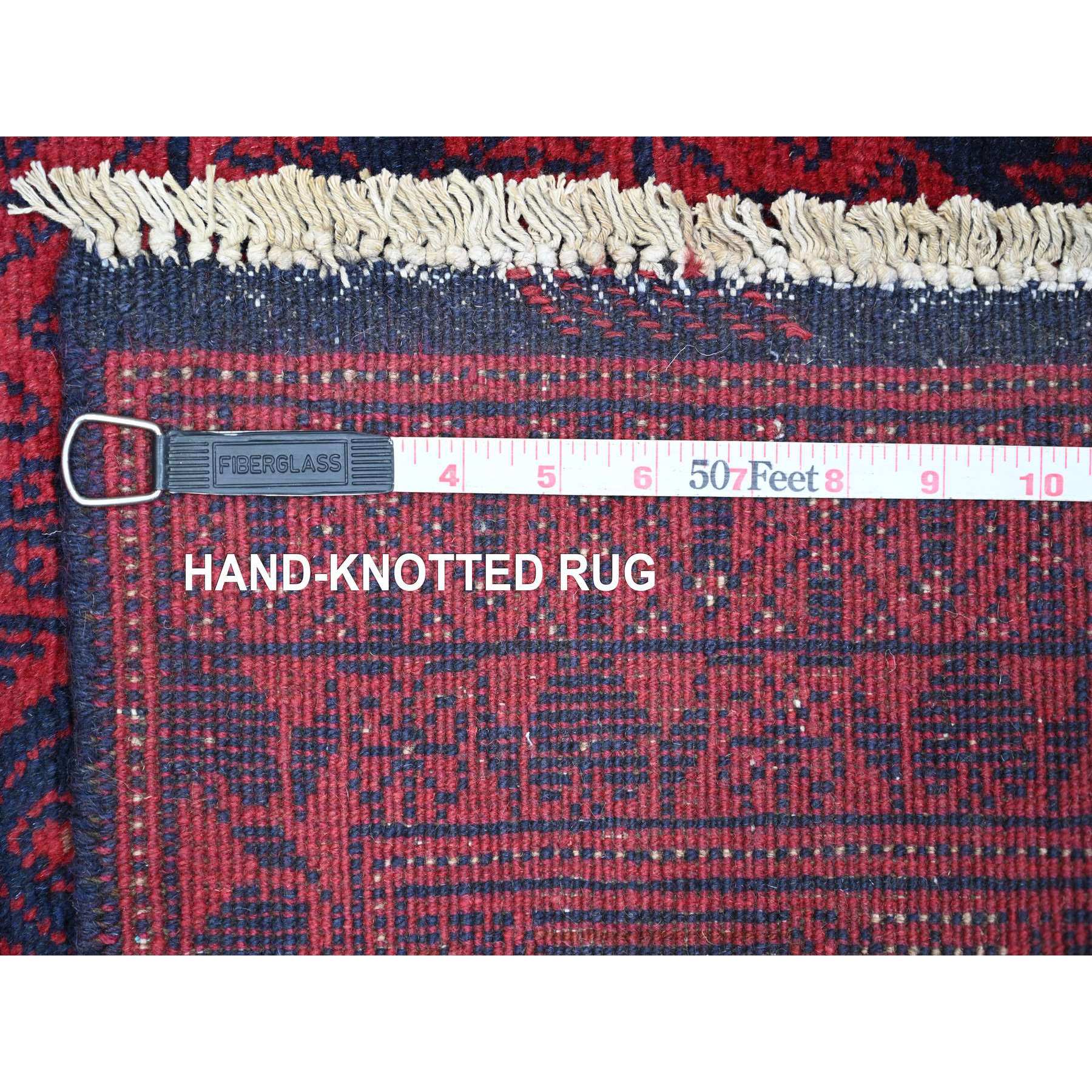 2'8"x6'3" Angels Red, Hand Knotted, Afghan Andkhoy with Geometric Pattern, Soft Wool, Runner, Oriental Rug Sh20713