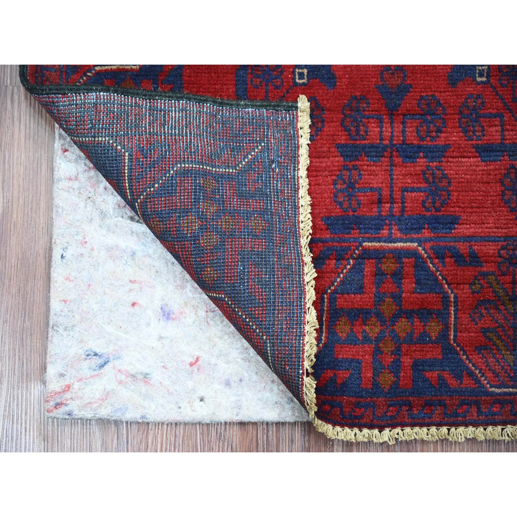 2'7"x6'3" Deep and Saturated Red, Afghan Andkhoy with All Over Geometric Design, Soft Wool, Hand Knotted, Runner, Oriental Rug Sh20714