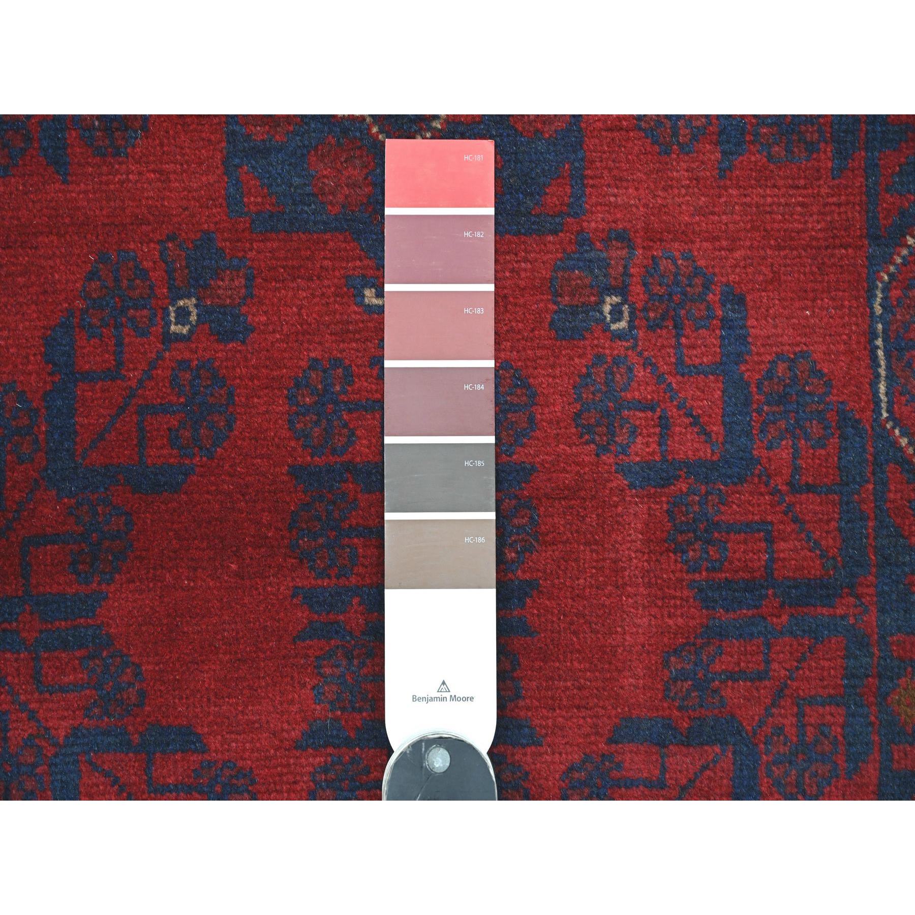 2'7"x6'3" Deep and Saturated Red, Afghan Andkhoy with All Over Geometric Design, Soft Wool, Hand Knotted, Runner, Oriental Rug Sh20714