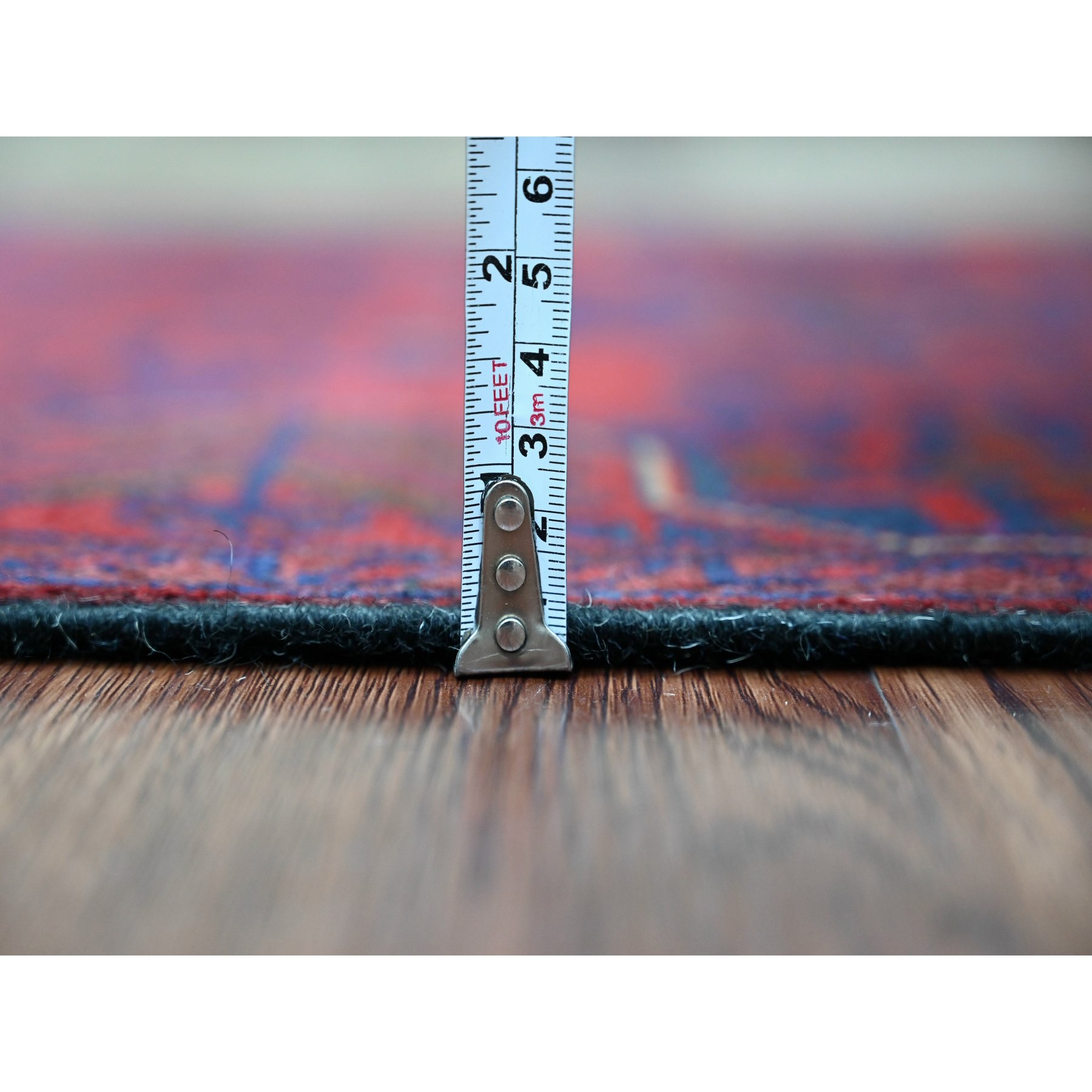 2'7"x6'3" Deep and Saturated Red, Afghan Andkhoy with All Over Geometric Design, Soft Wool, Hand Knotted, Runner, Oriental Rug Sh20714