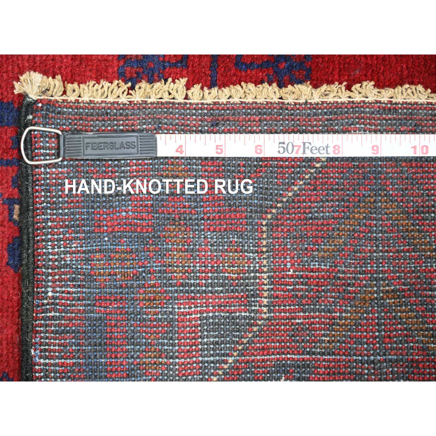 2'7"x6'3" Deep and Saturated Red, Afghan Andkhoy with All Over Geometric Design, Soft Wool, Hand Knotted, Runner, Oriental Rug Sh20714