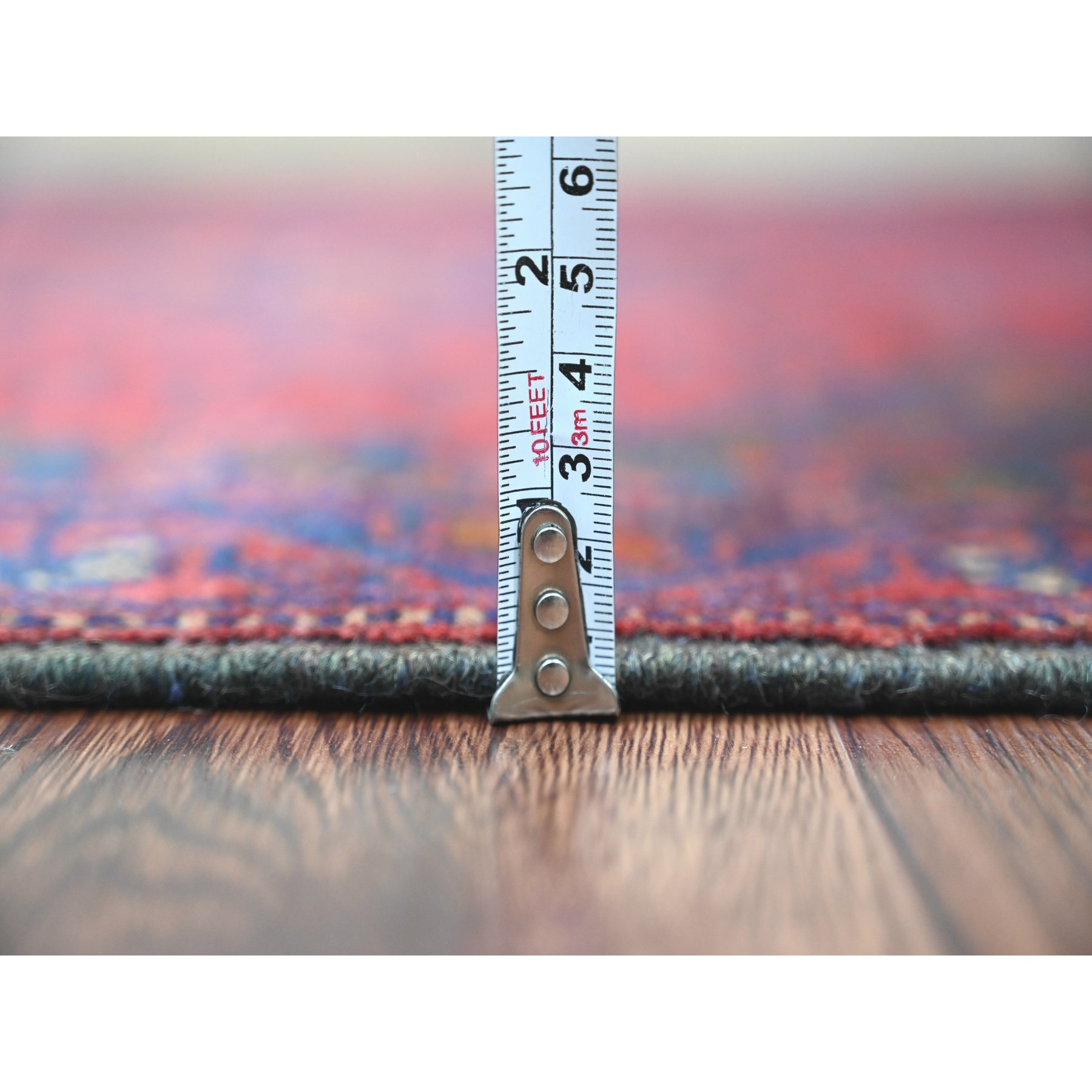 2'7"x9'8" Scarlet Red, Afghan Andkhoy with Geometric Design, Soft Pile, Pure Wool, Hand Knotted, Runner, Oriental Rug Sh20716