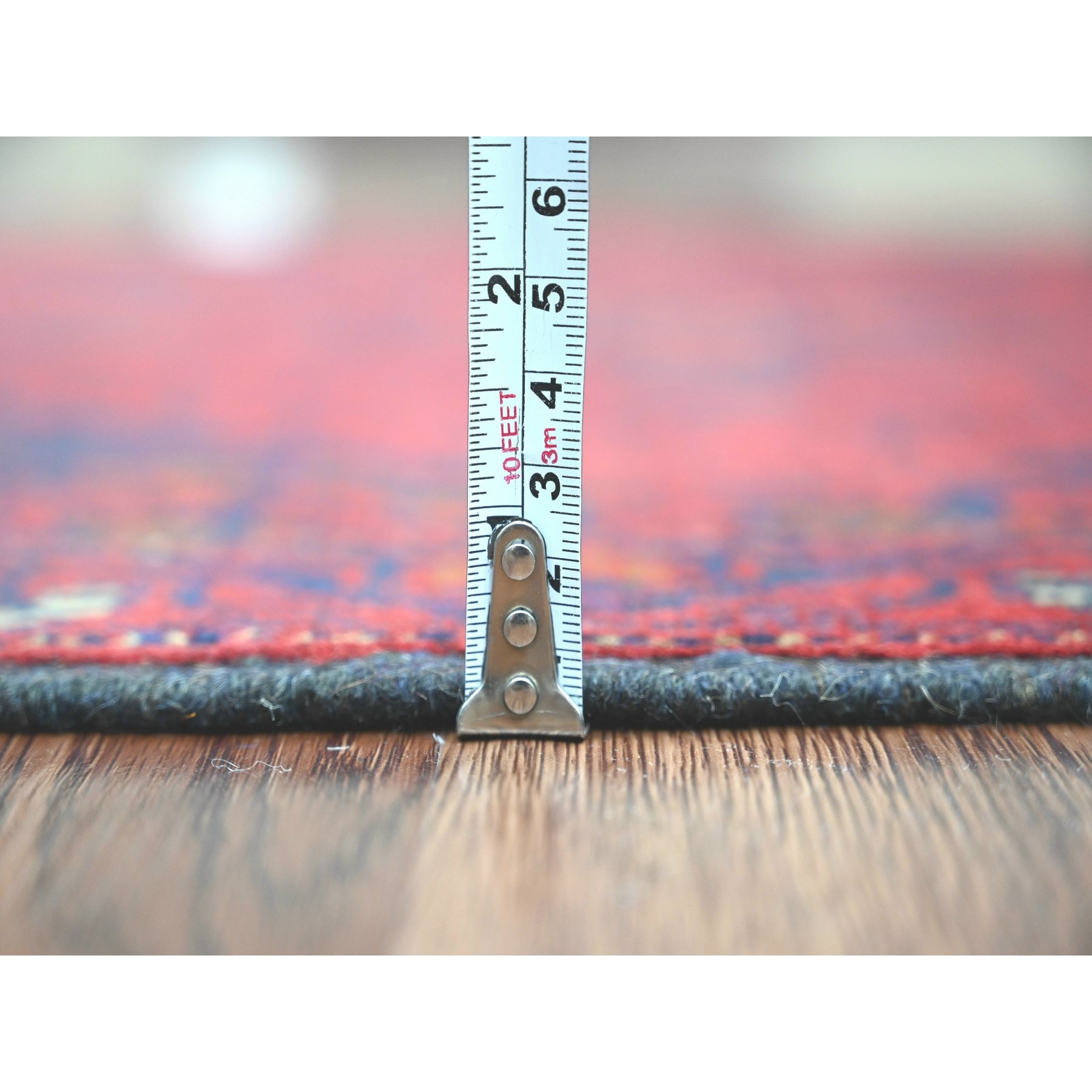 2'6"x9'4" Carmine Red, Hand Knotted, Afghan Andkhoy with Geometric Pattern, Soft and Velvety Wool, Runner, Oriental Rug Sh20717