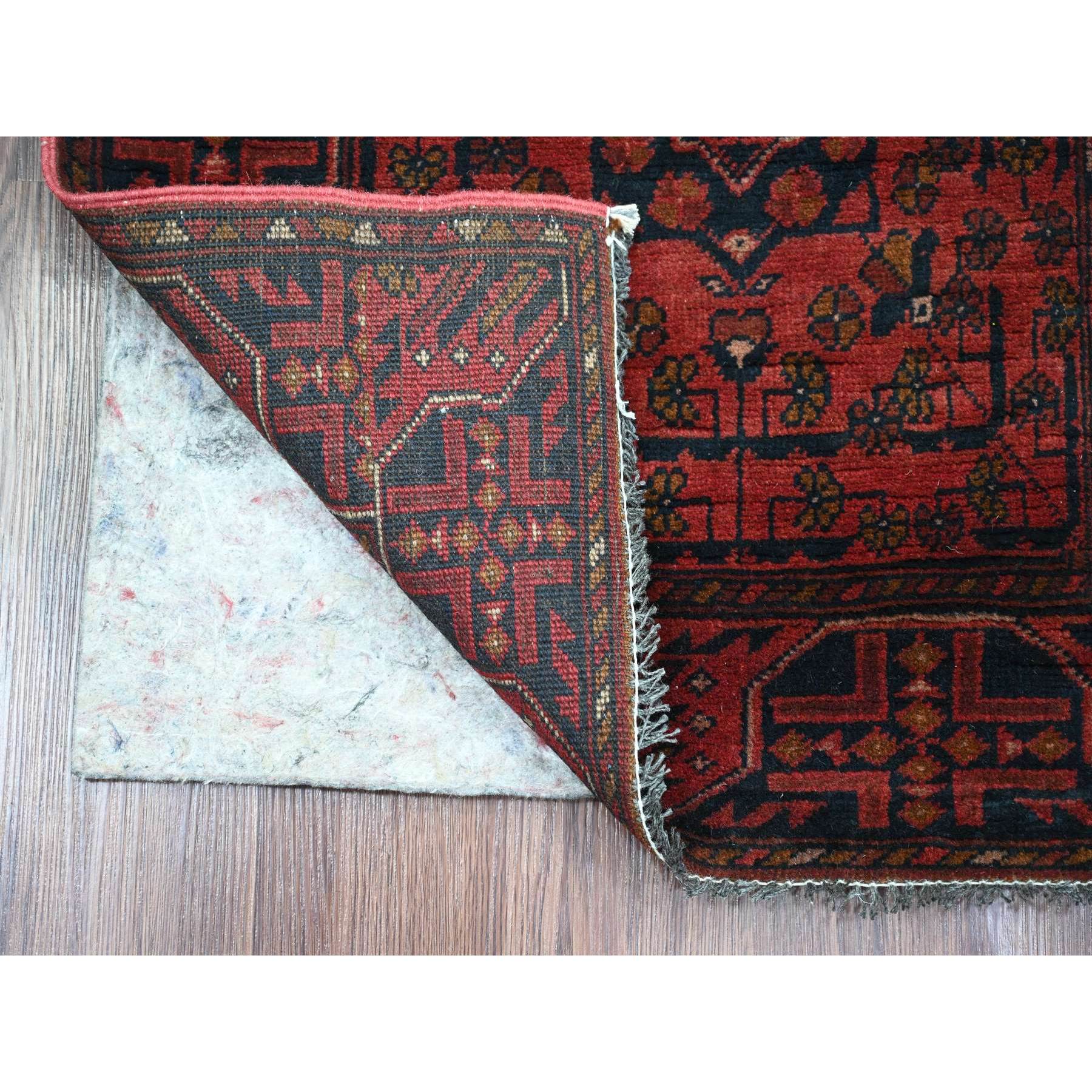 2'2"x8'2" Crimson Red, Hand Knotted, Afghan Andkhoy with Geometric Design, Veggie Dyes, Soft Wool, Runner, Oriental Rug Sh20719